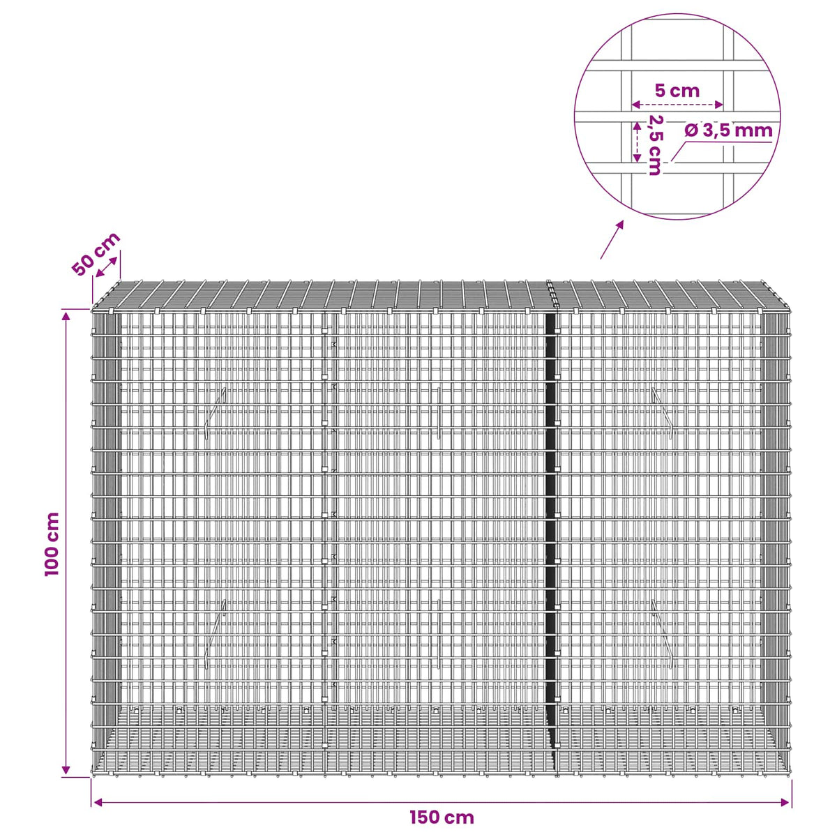 Gabion with 3.5 mm Wire and 5x2.5 cm Mesh 150x50x100 cm