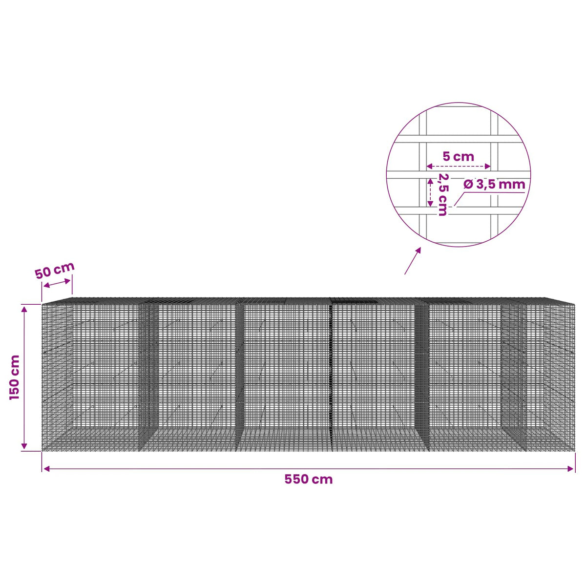 Gabion with 3.5 mm Wire and 5x2.5 cm Mesh 550x50x150 cm