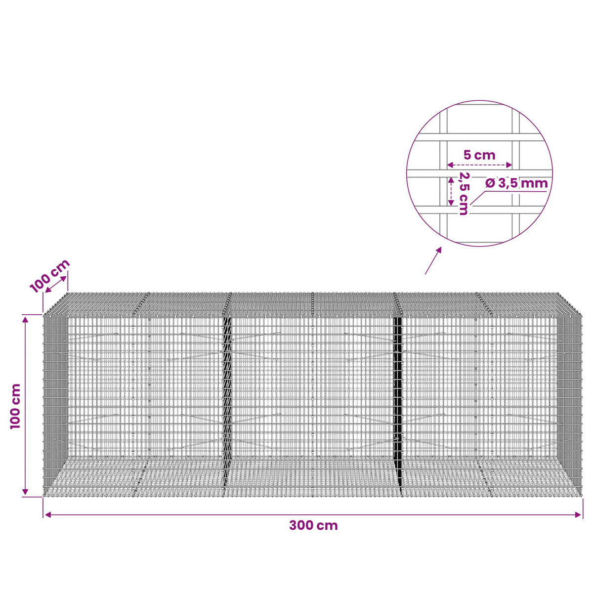 Gabion with 3.5 mm Wire and 5x2.5 cm Mesh 300x100x100 cm