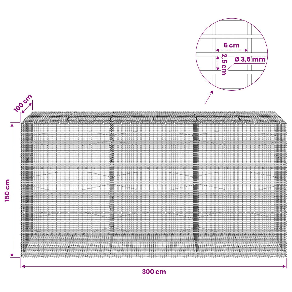 Gabion with 3.5 mm Wire and 5x2.5 cm Mesh 300x100x150 cm