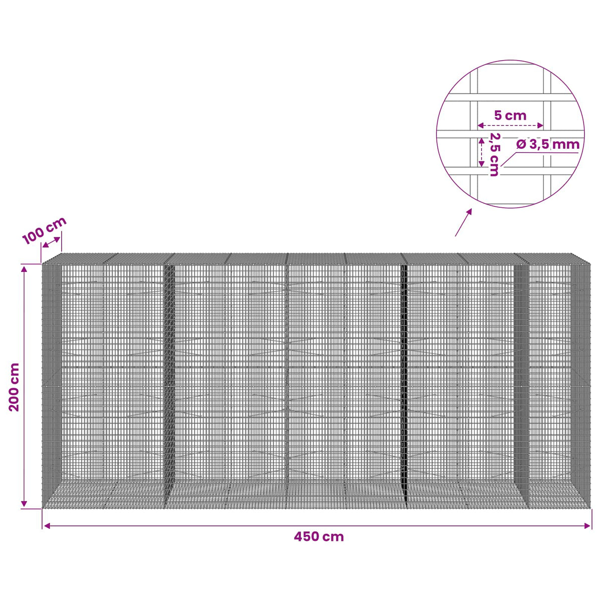 Gabion with 3.5 mm Wire and 5x2.5 cm Mesh 450x100x200 cm