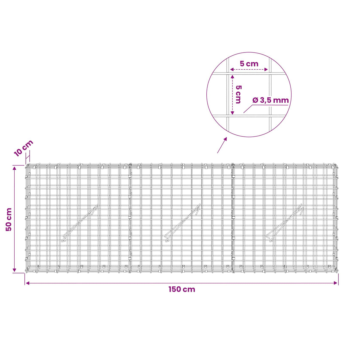 Gabion with 3.5 mm Wire and 5x5 cm Mesh 150x10x50 cm