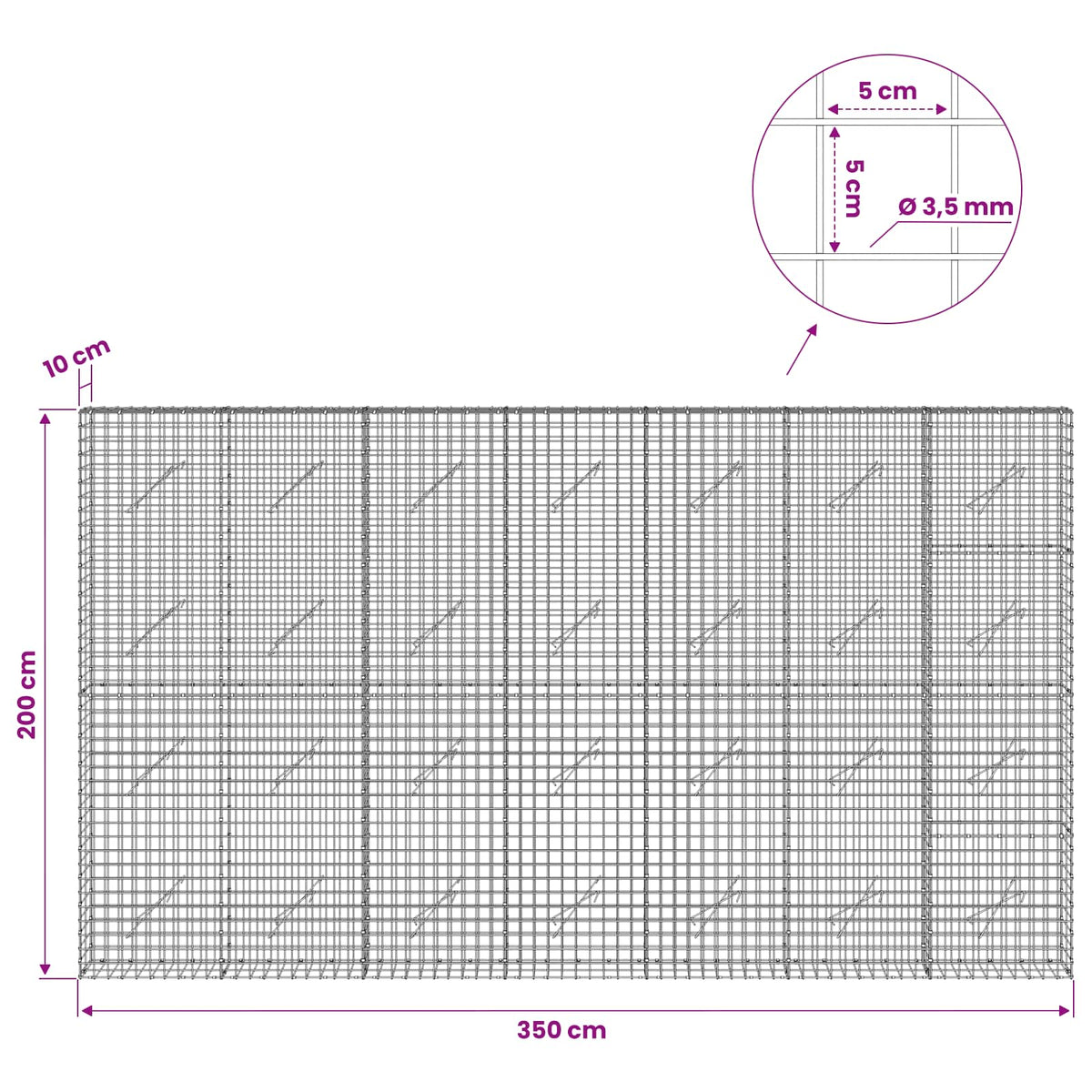 Gabion with 3.5 mm Wire and 5x5 cm Mesh 350x10x200 cm