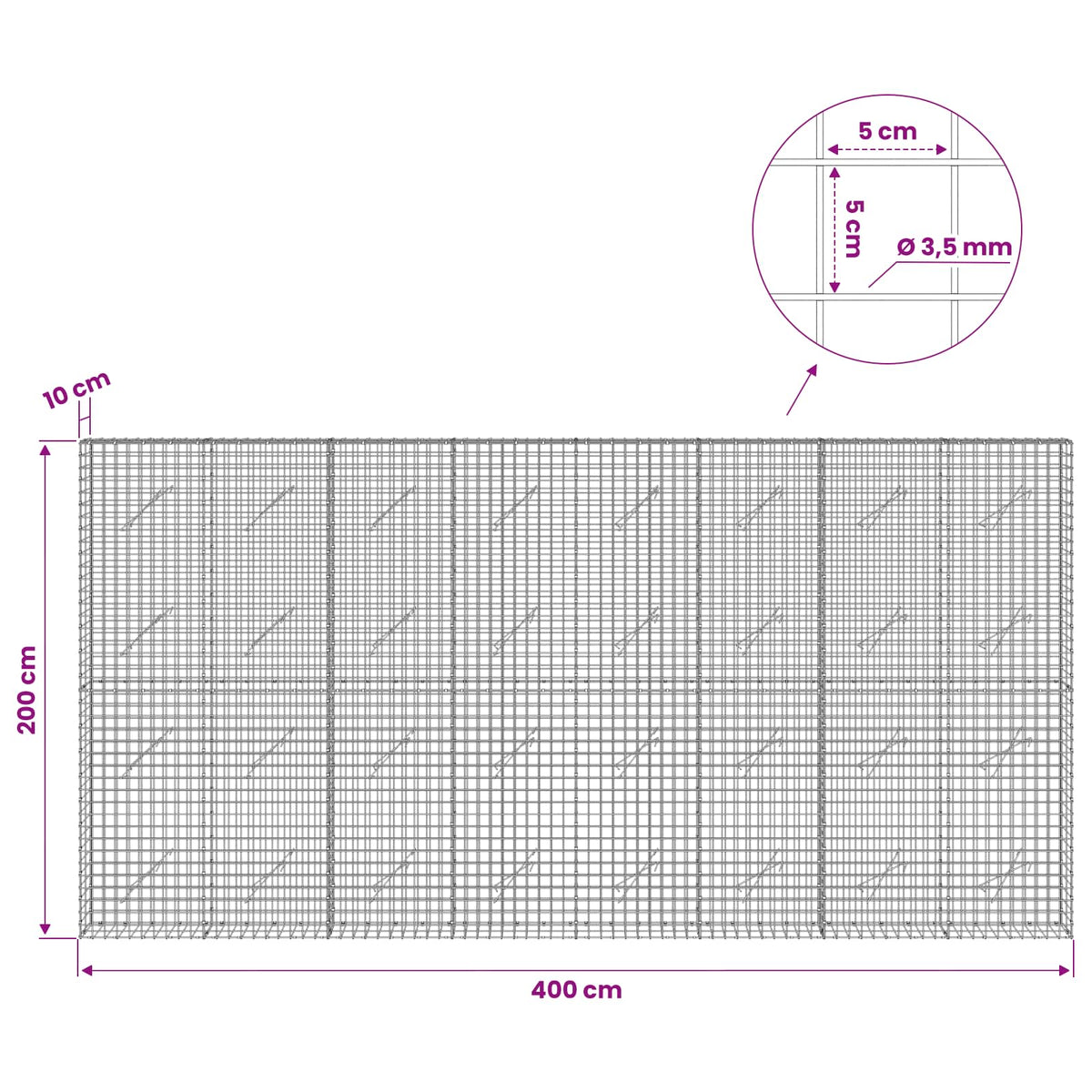 Gabion with 3.5 mm Wire and 5x5 cm Mesh 400x10x200 cm