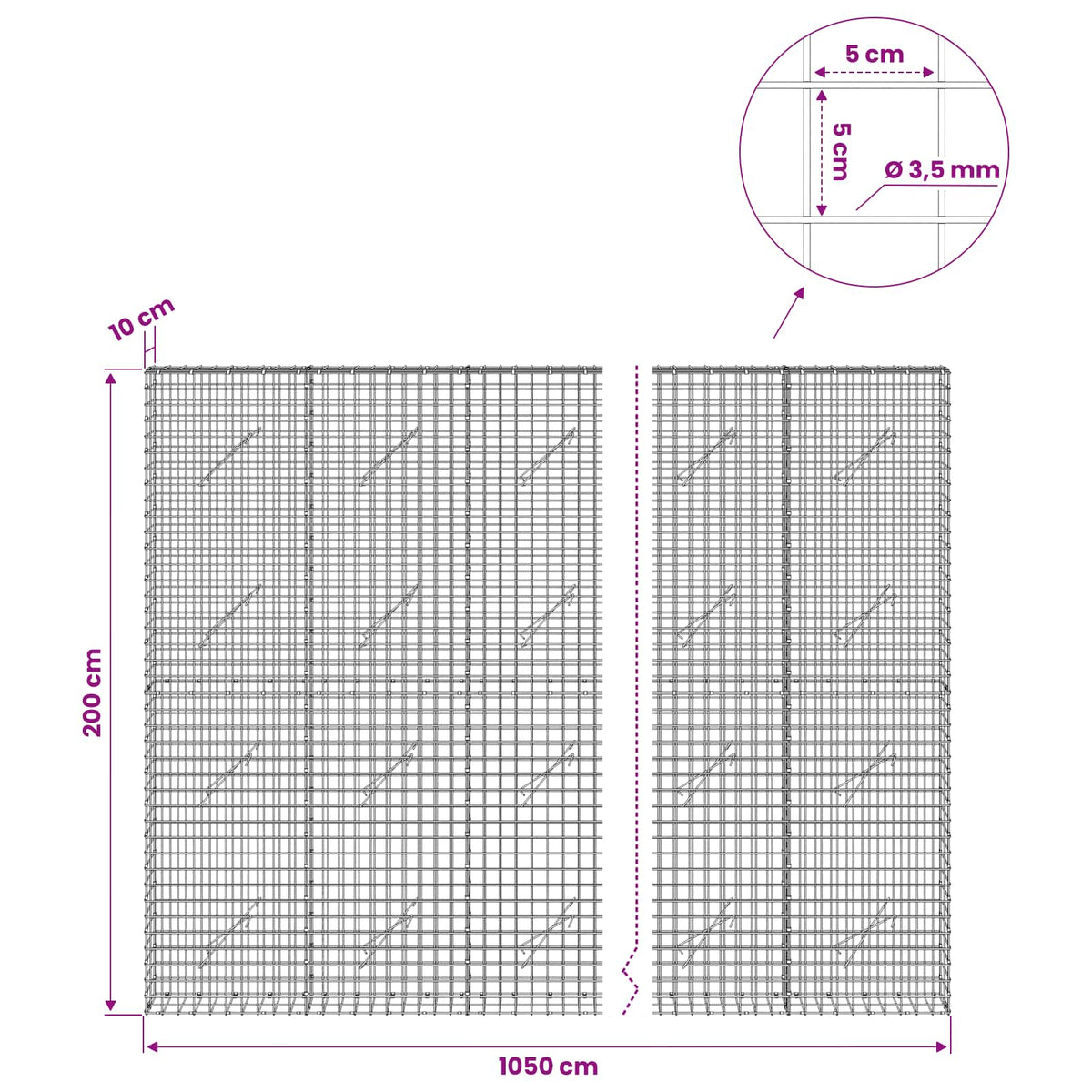 Gabion with 3.5 mm Wire and 5x5 cm Mesh 1050x10x200 cm