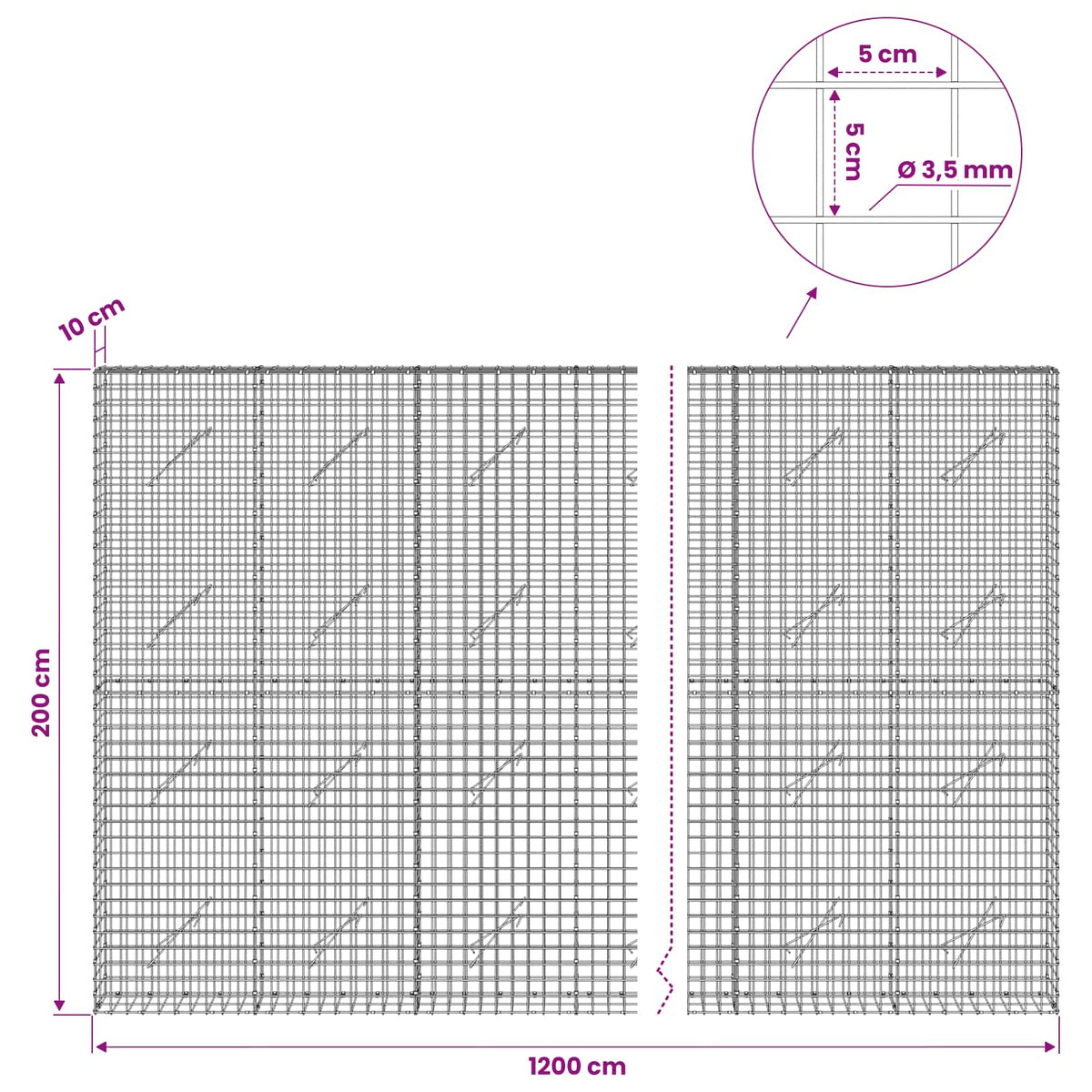 Gabion with 3.5 mm Wire and 5x5 cm Mesh 1200x10x200 cm