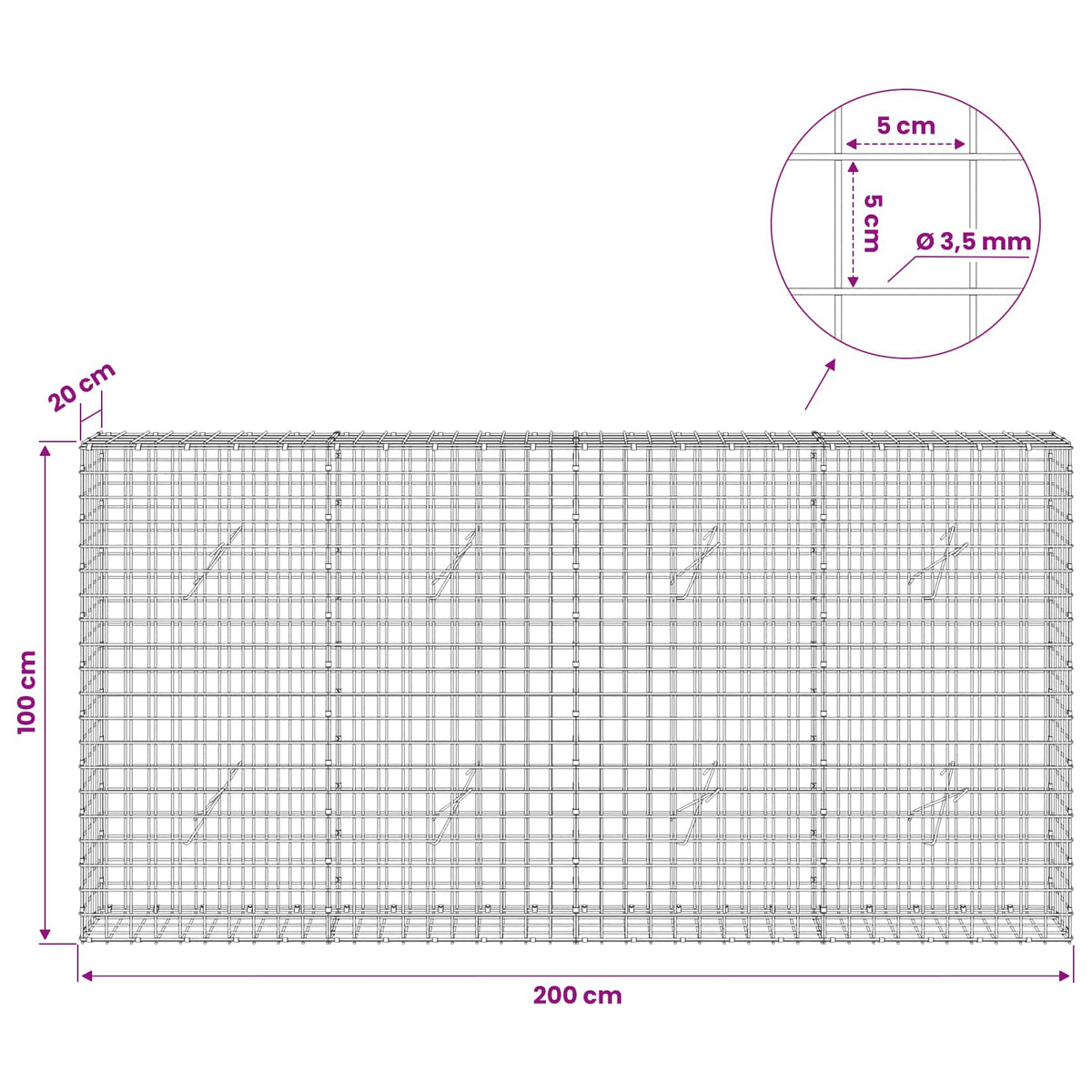 Gabion with 3.5 mm Wire and 5x5 cm Mesh 200x20x100 cm