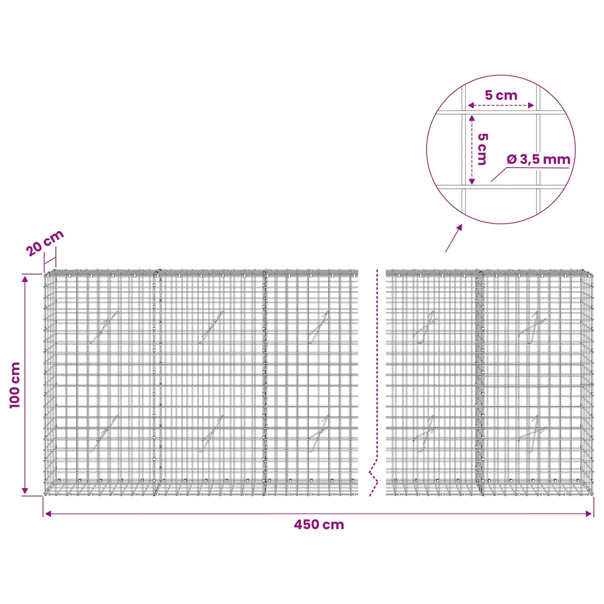 Gabion with 3.5 mm Wire and 5x5 cm Mesh 450x20x100 cm