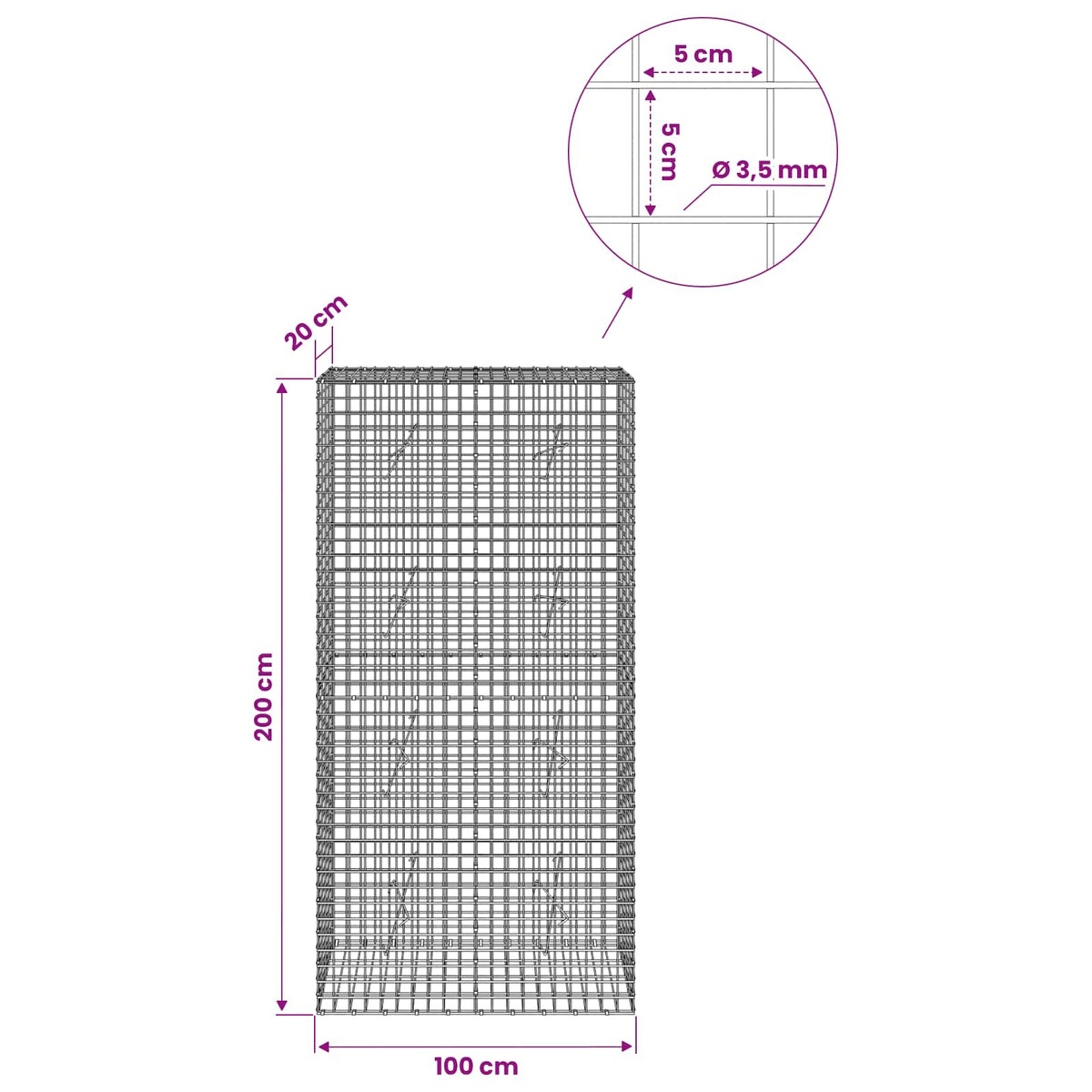 Gabion with 3.5 mm Wire and 5x5 cm Mesh 100x20x200 cm