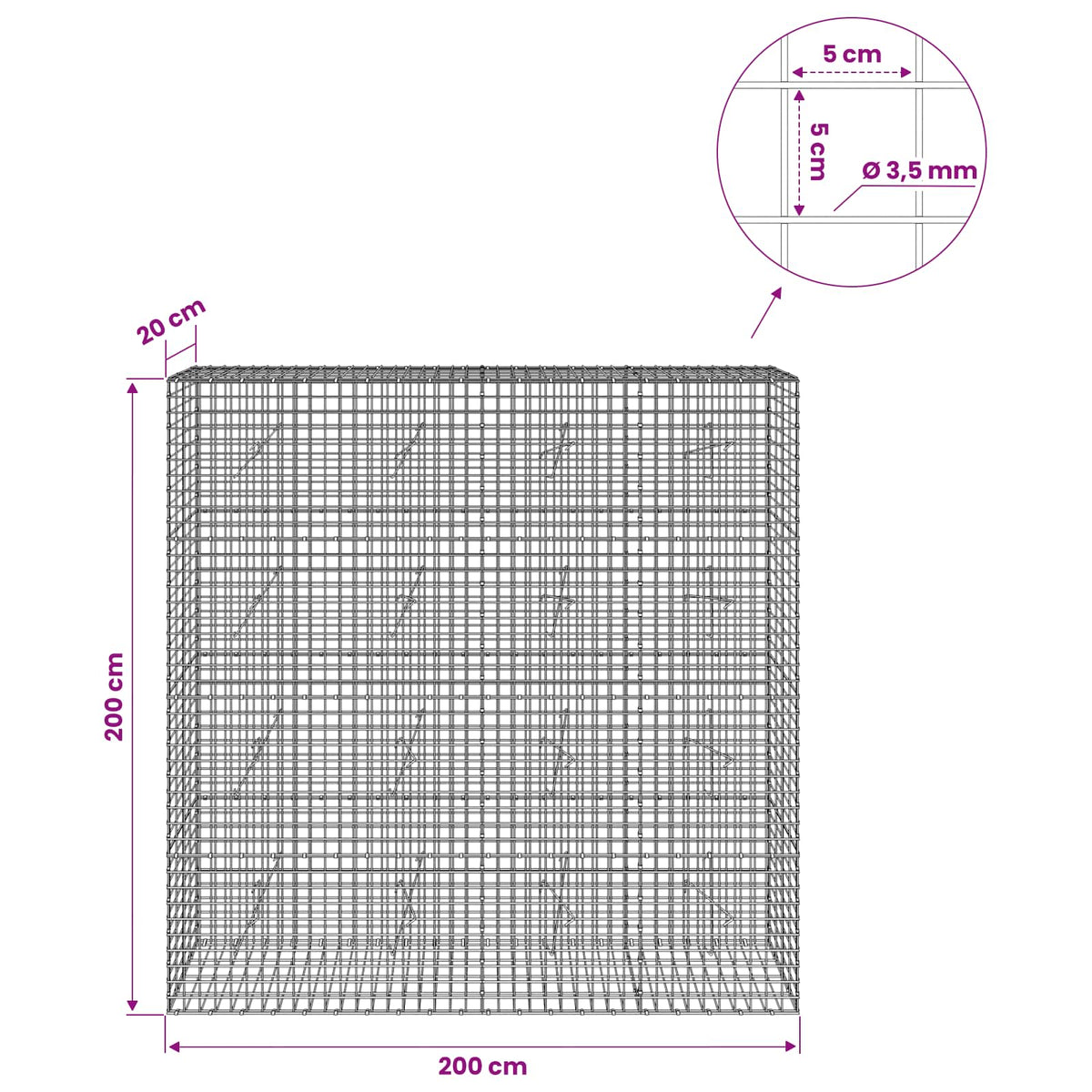 Gabion with 3.5 mm Wire and 5x5 cm Mesh 200x20x200 cm