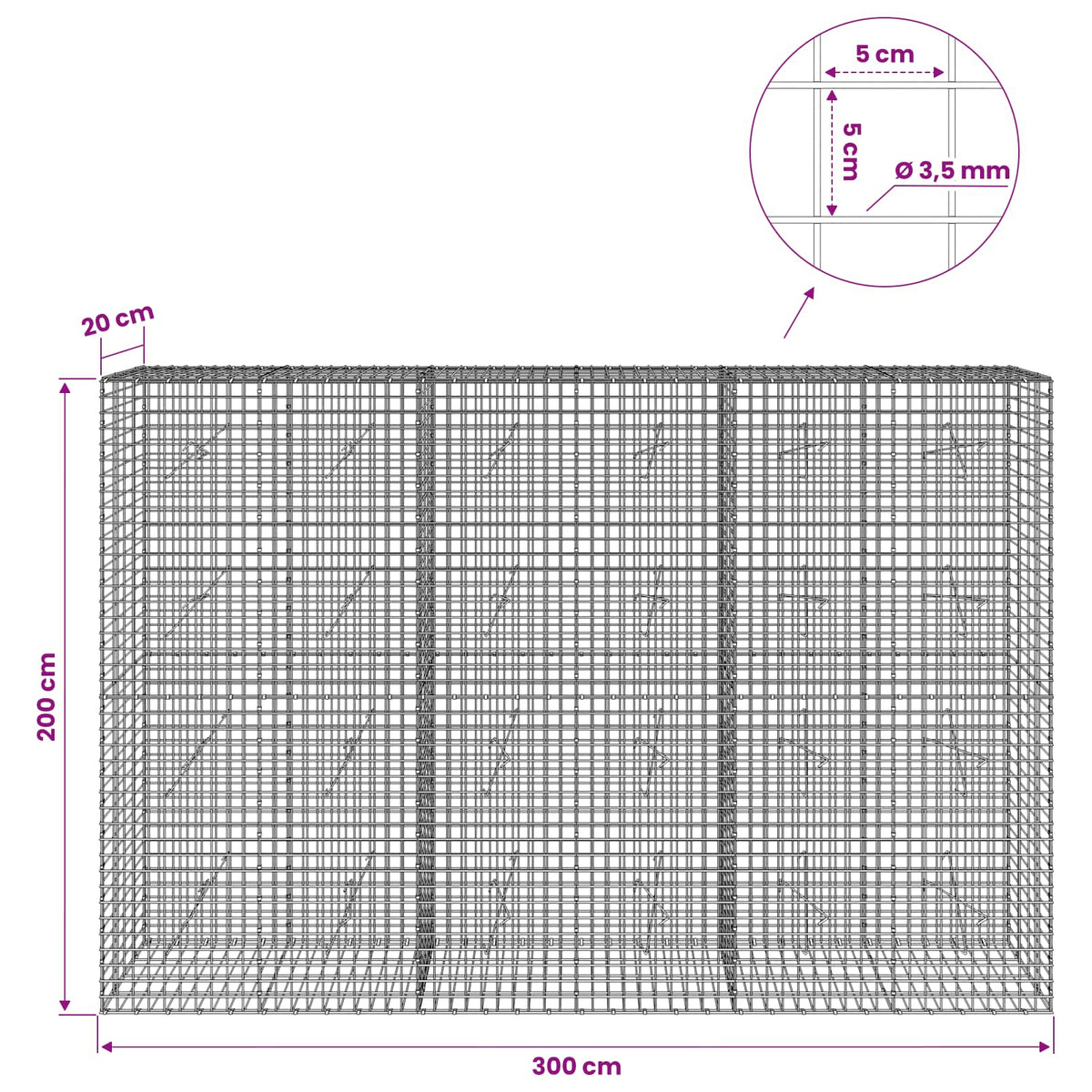 Gabion with 3.5 mm Wire and 5x5 cm Mesh 300x20x200 cm