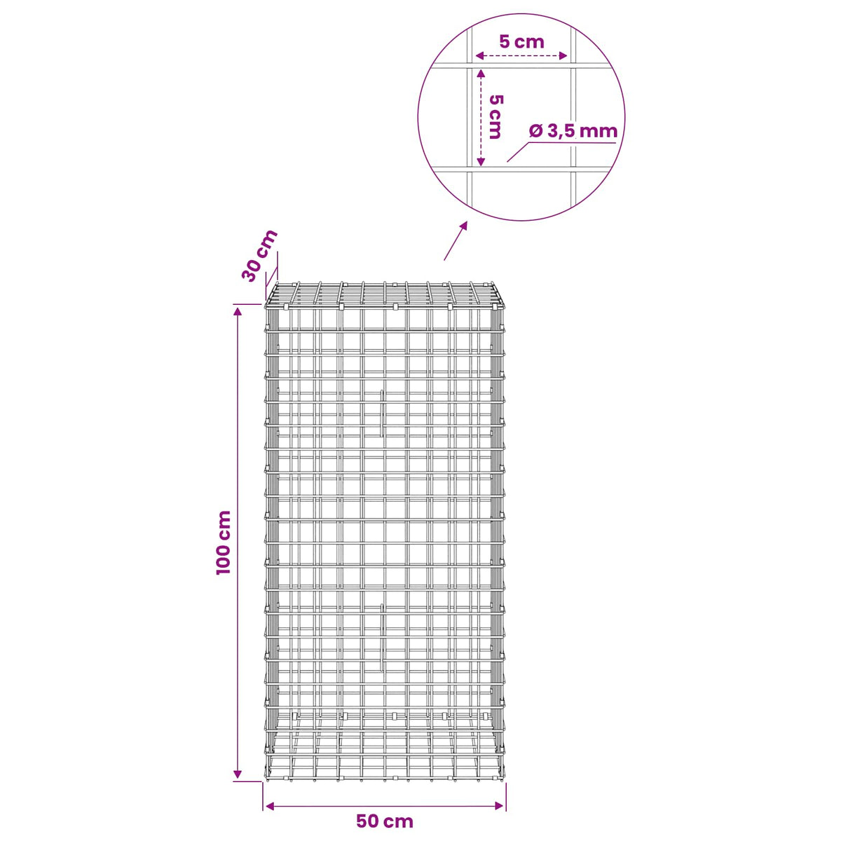 Gabion with 3.5 mm Wire and 5x5 cm Mesh 50x30x100 cm