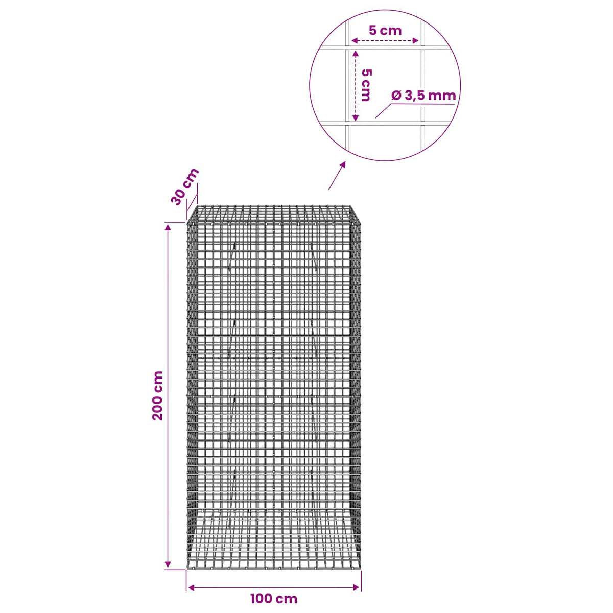 Gabion with 3.5 mm Wire and 5x5 cm Mesh 100x30x200 cm