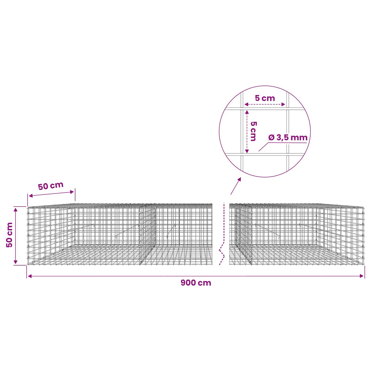 Gabion with 3.5 mm Wire and 5x5 cm Mesh 900x50x50 cm