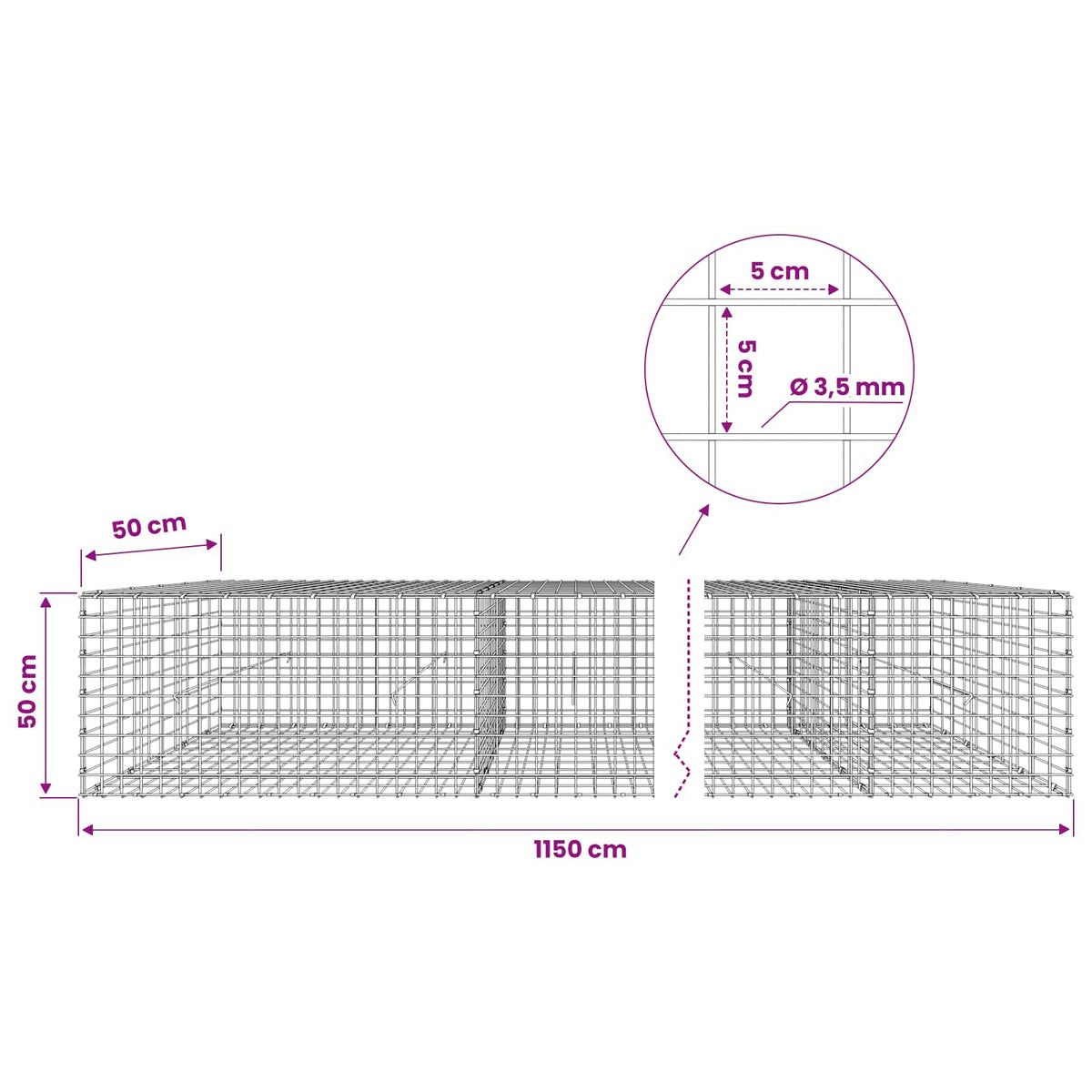 Gabion with 3.5 mm Wire and 5x5 cm Mesh 1150x50x50 cm