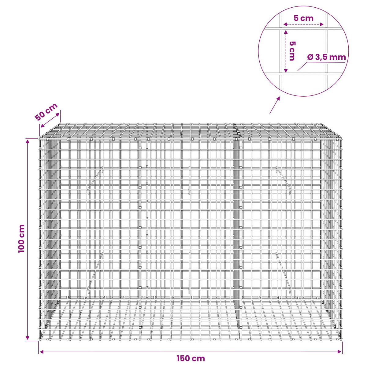 Gabion with 3.5 mm Wire and 5x5 cm Mesh 150x50x100 cm
