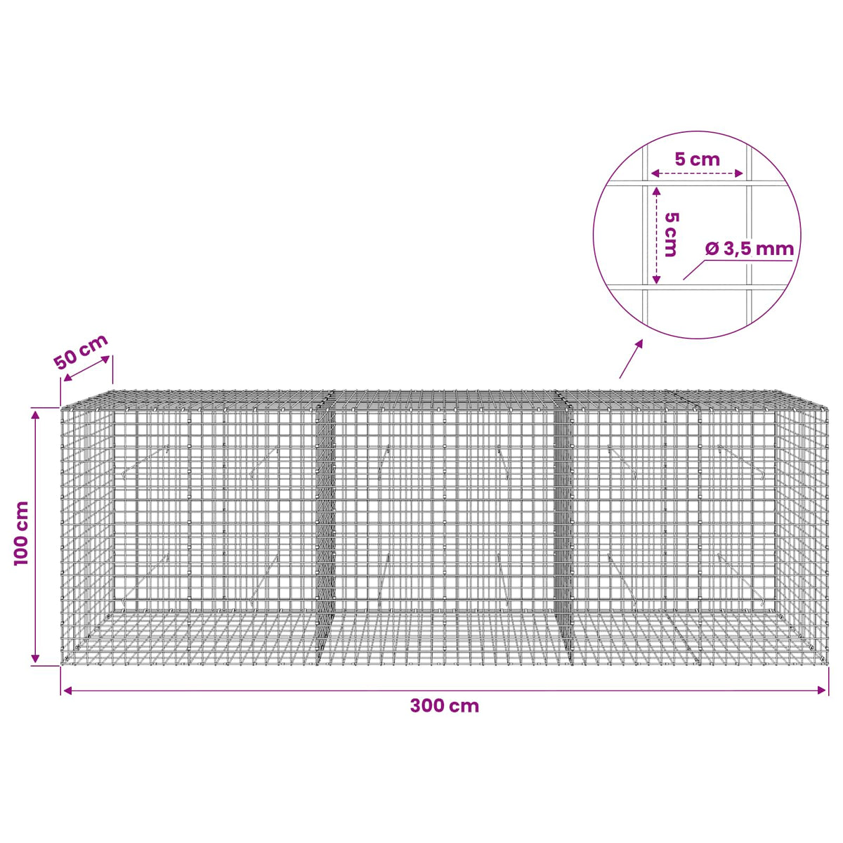Gabion with 3.5 mm Wire and 5x5 cm Mesh 300x50x100 cm