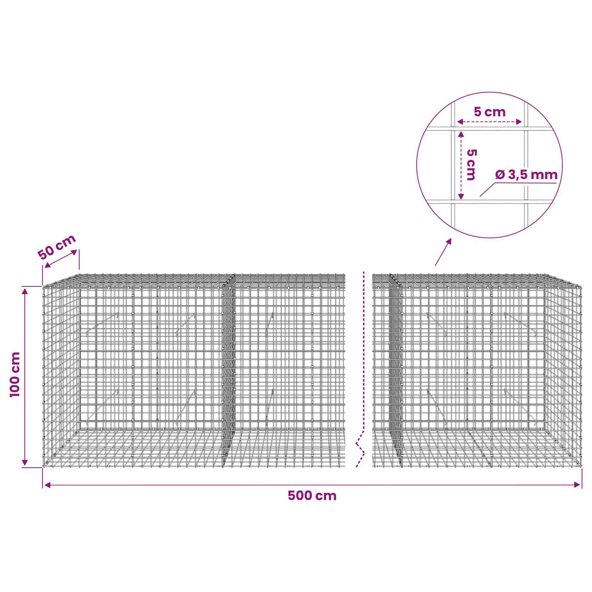Gabion with 3.5 mm Wire and 5x5 cm Mesh 500x50x100 cm