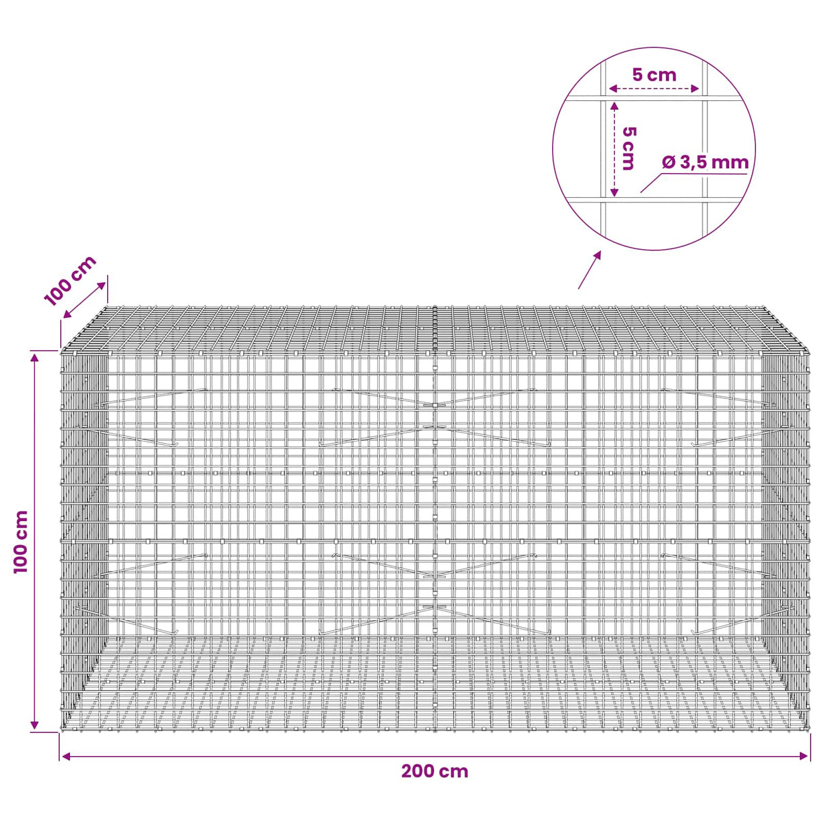 Gabion with 3.5 mm Wire and 5x5 cm Mesh 200x100x100 cm