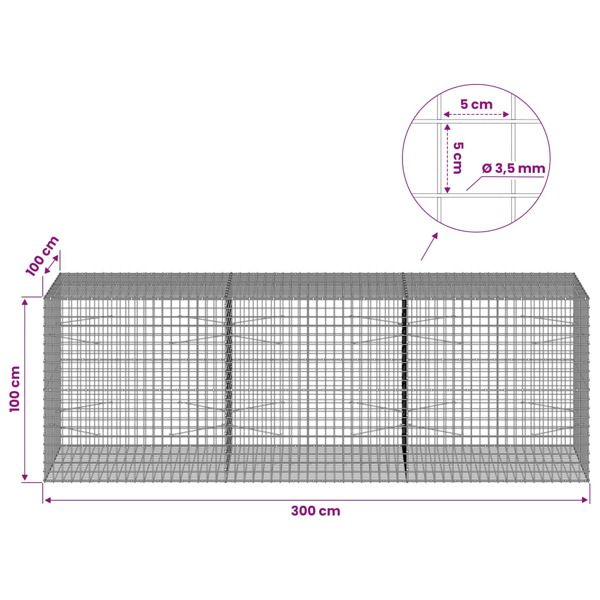 Gabion with 3.5 mm Wire and 5x5 cm Mesh 300x100x100 cm