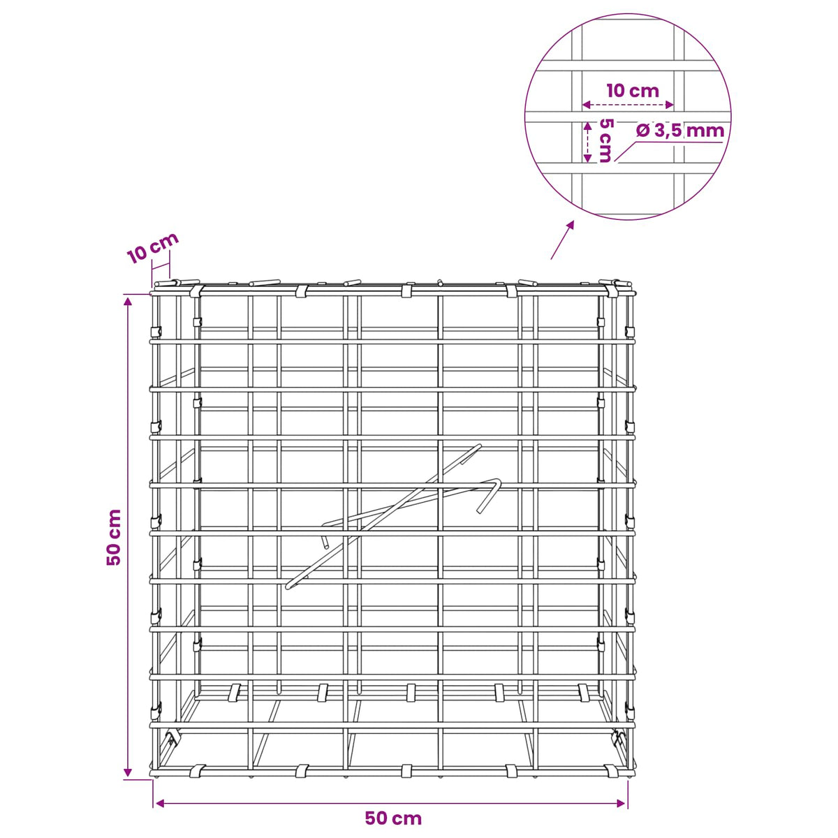 Gabion with 3.5 mm Wire and 5x10 cm Mesh 50x10x50 cm