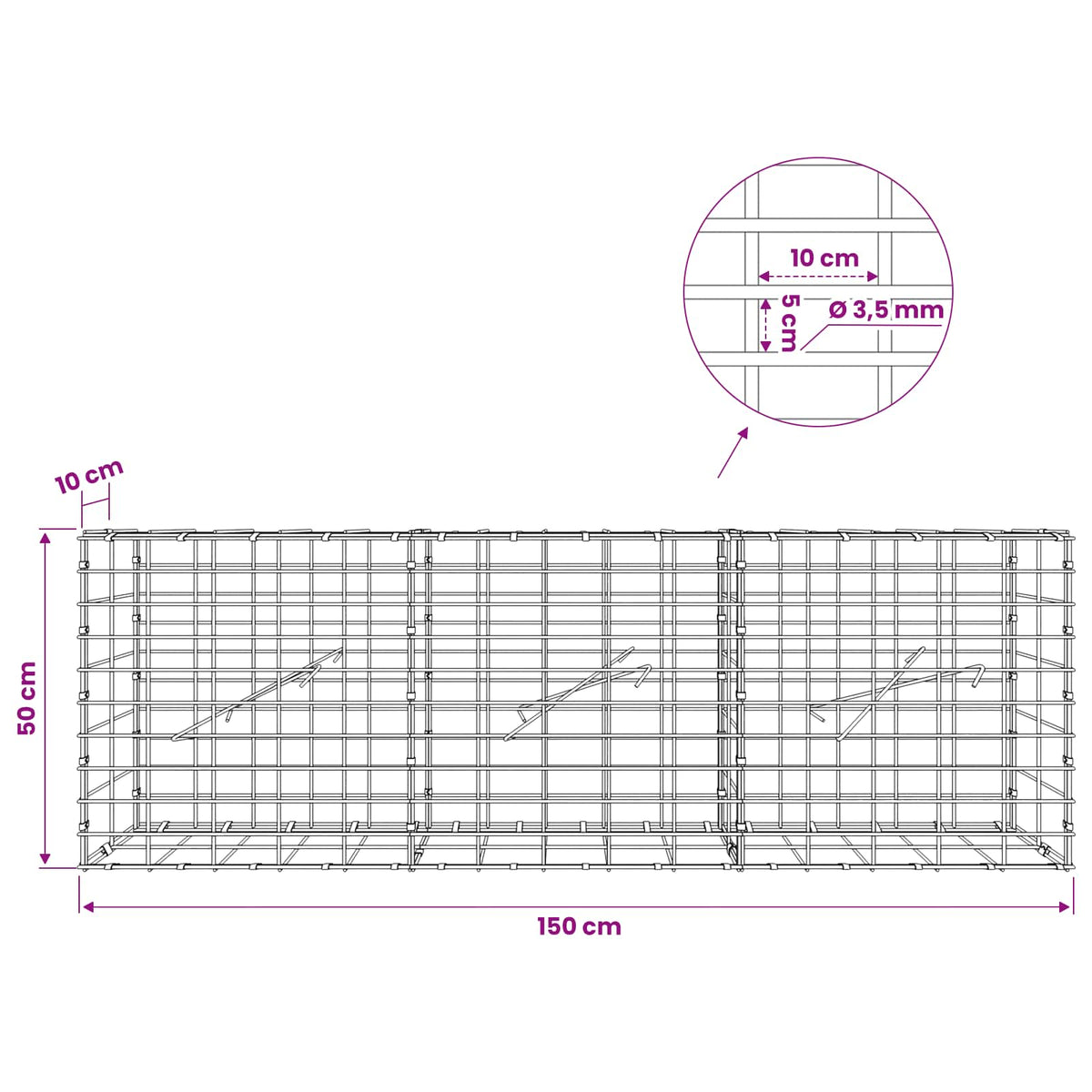 Gabion with 3.5 mm Wire and 5x10 cm Mesh 150x10x50 cm