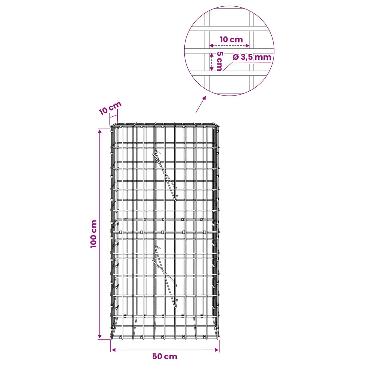 Gabion with 3.5 mm Wire and 5x10 cm Mesh 50x10x100 cm