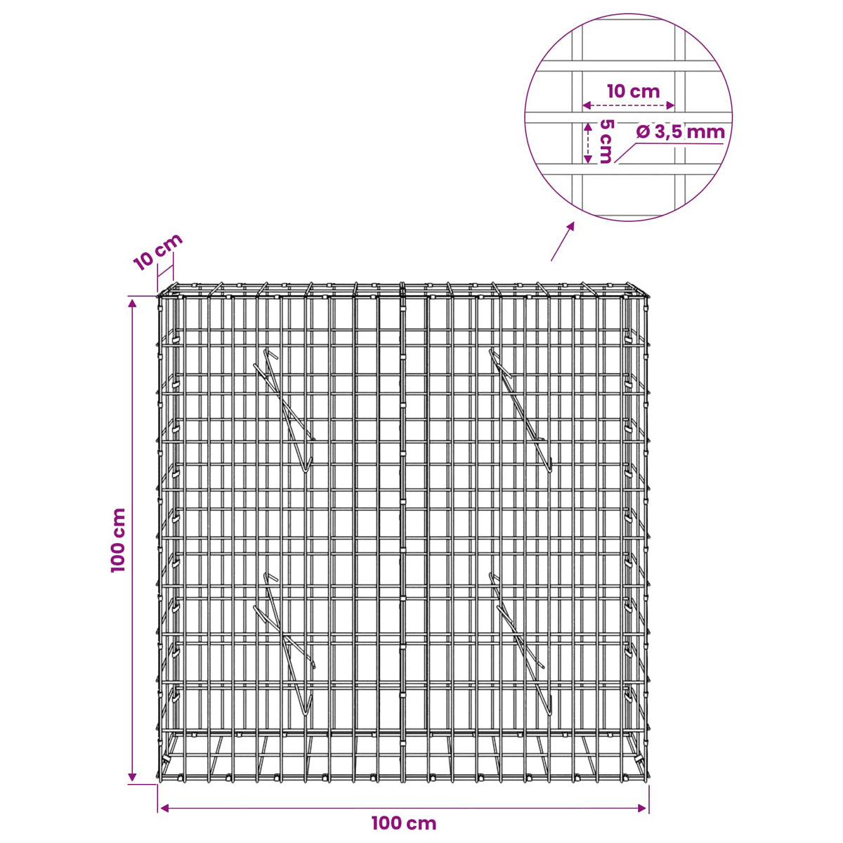 Gabion with 3.5 mm Wire and 5x10 cm Mesh 100x10x100 cm