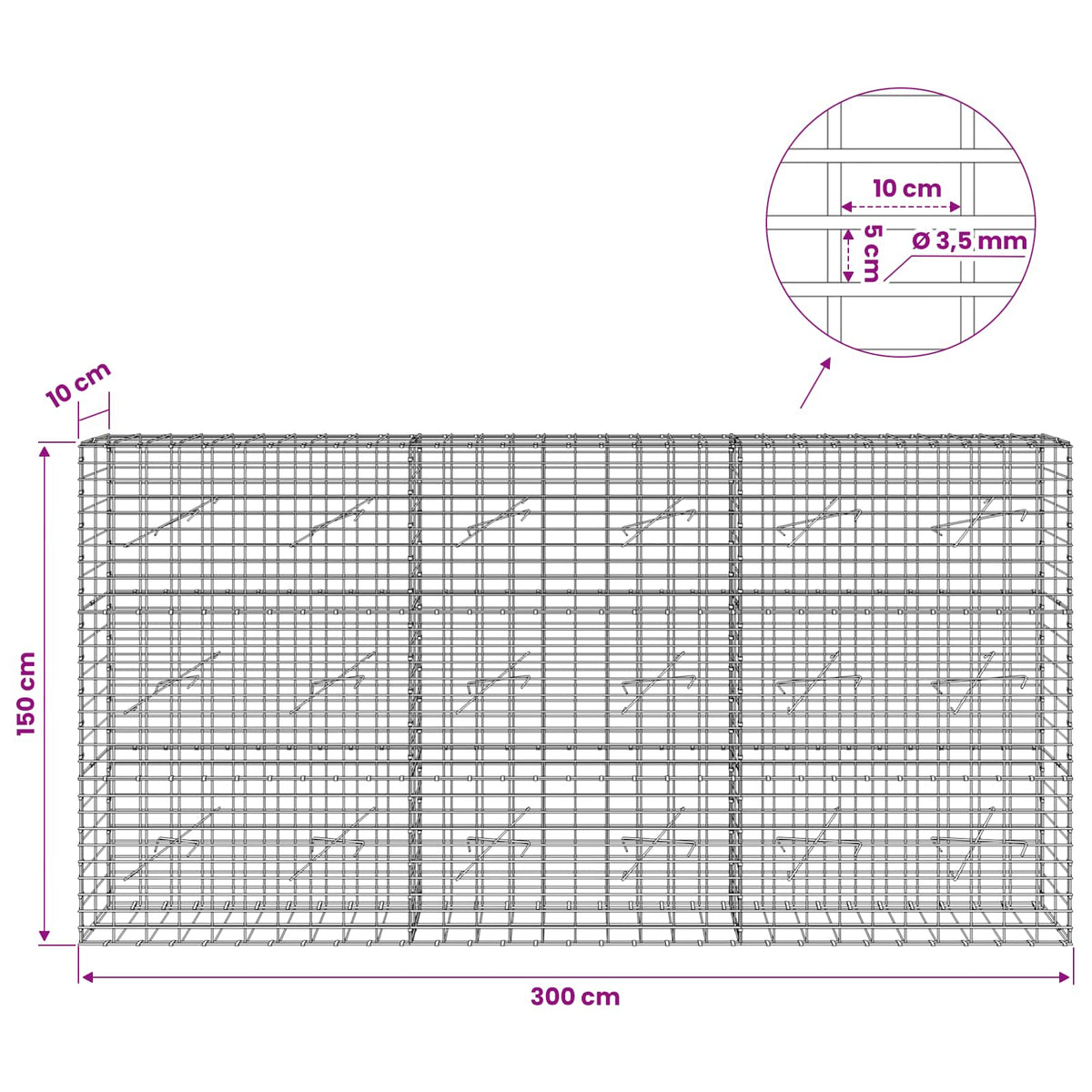Gabion with 3.5 mm Wire and 5x10 cm Mesh 300x10x150 cm
