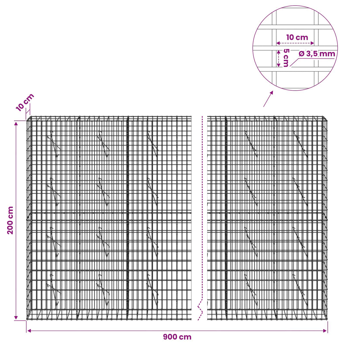 Gabion with 3.5 mm Wire and 5x10 cm Mesh 900x10x200 cm
