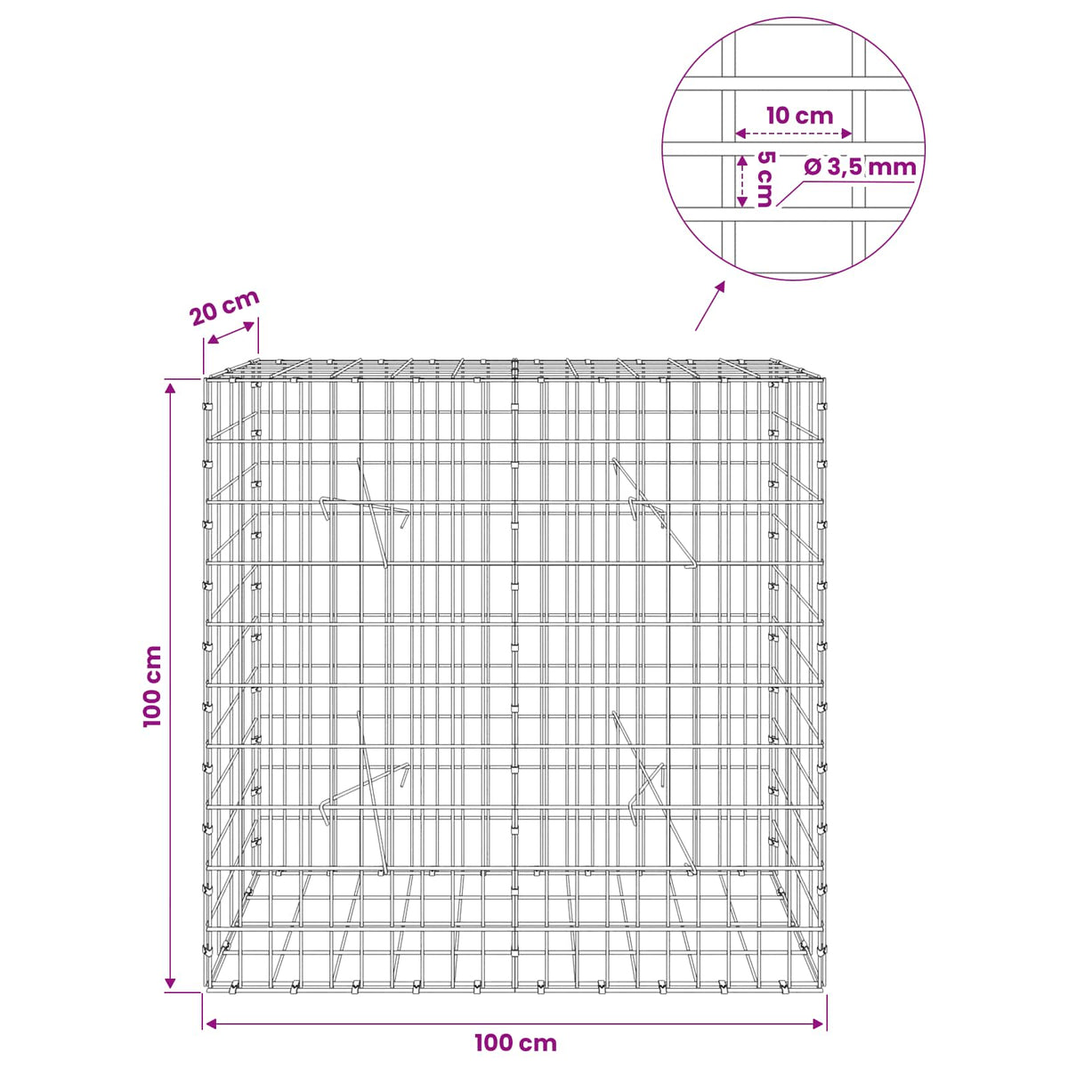 Gabion with 3.5 mm Wire and 5x10 cm Mesh 100x20x100 cm