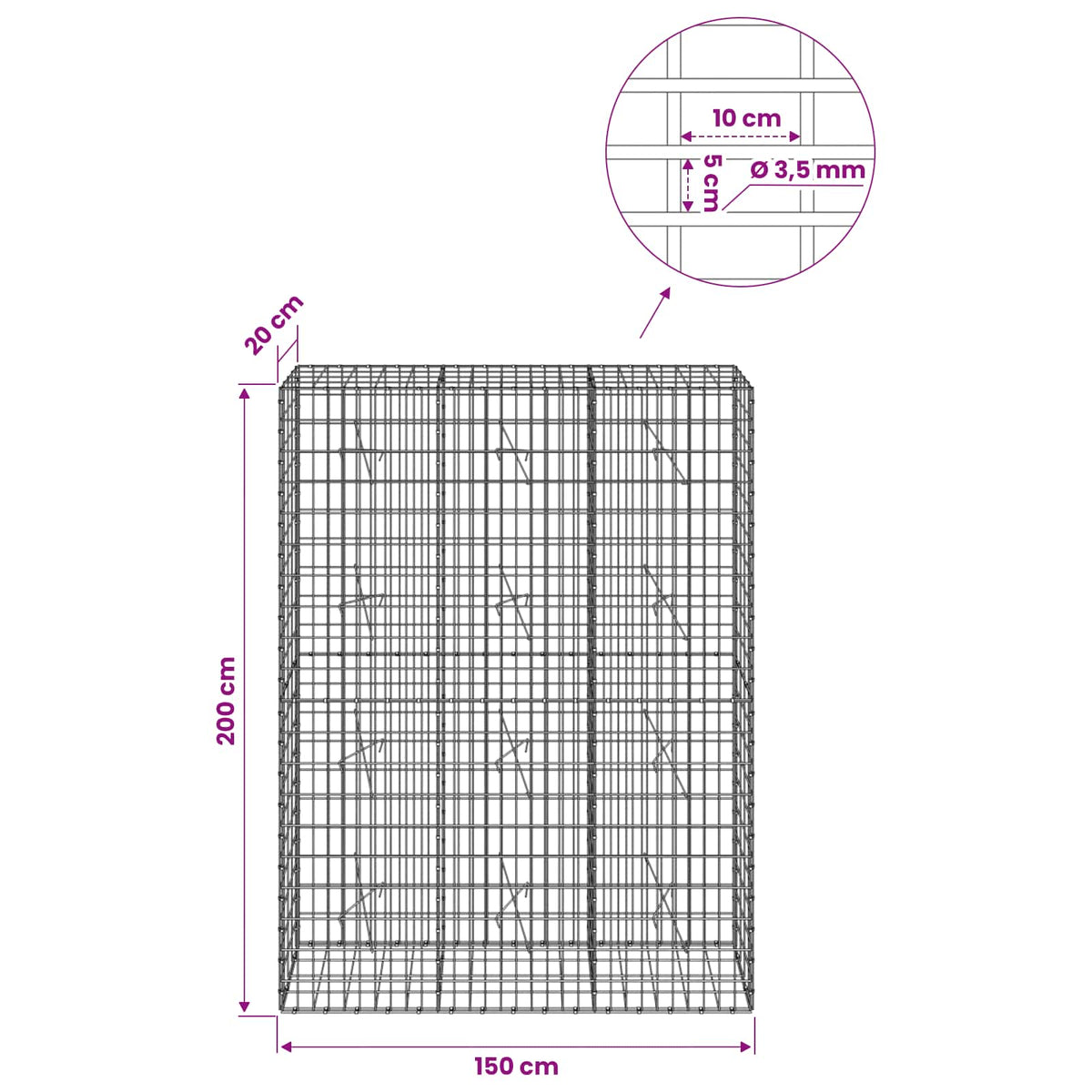Gabion with 3.5 mm Wire and 5x10 cm Mesh 150x20x200 cm