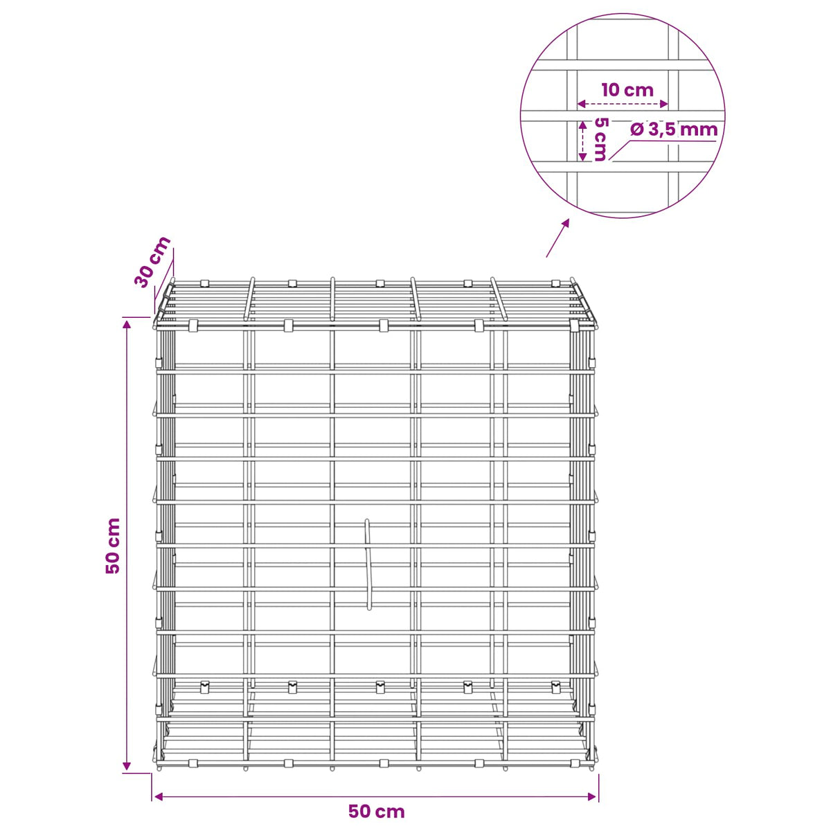 Gabion with 3.5 mm Wire and 5x10 cm Mesh 50x30x50 cm
