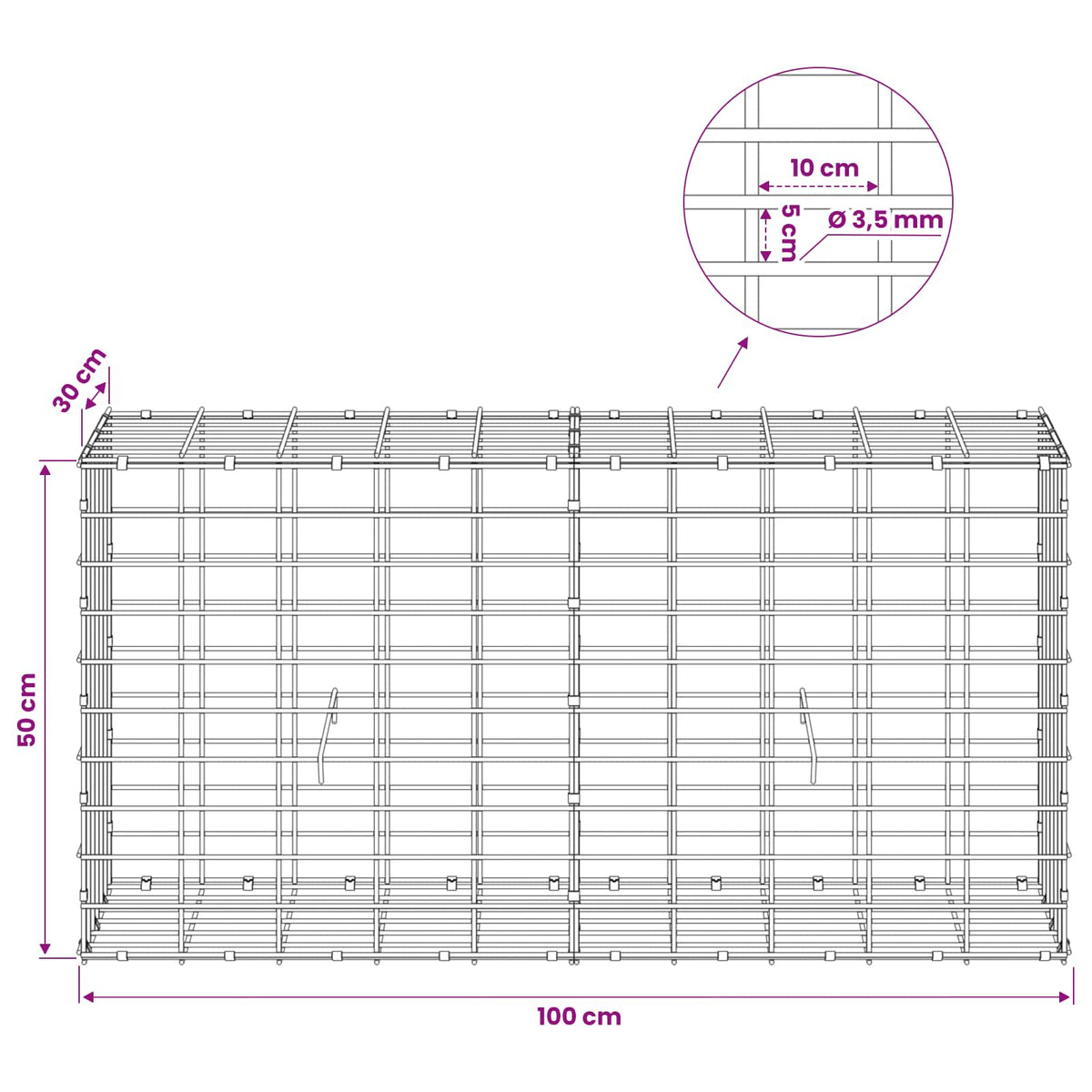 Gabion with 3.5 mm Wire and 5x10 cm Mesh 100x30x50 cm