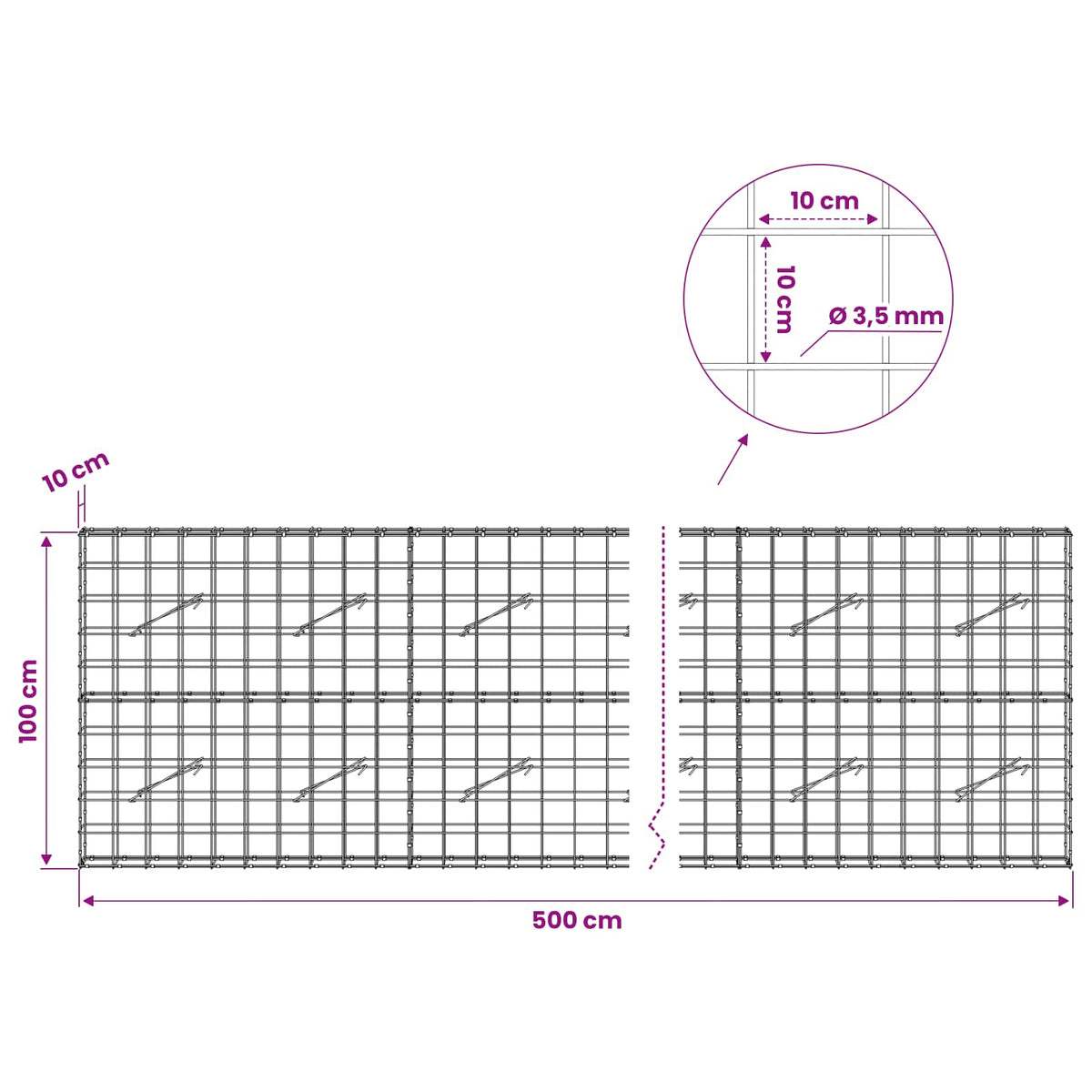 Gabion with 3.5 mm Wire and 10x10 cm Mesh 500x10x100 cm