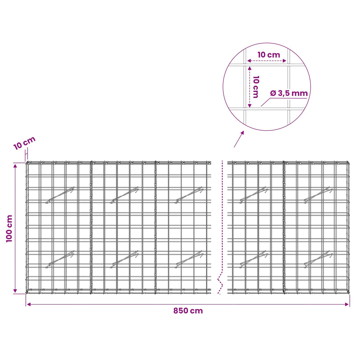 Gabion with 3.5 mm Wire and 10x10 cm Mesh 850x10x100 cm