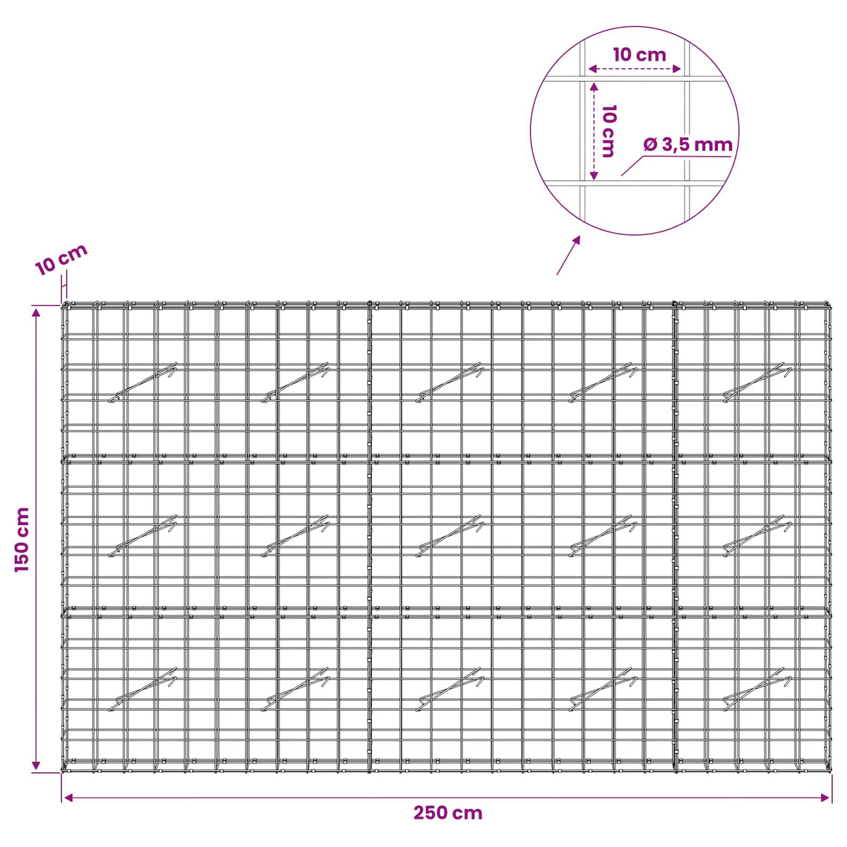 Gabion with 3.5 mm Wire and 10x10 cm Mesh 250x10x150 cm