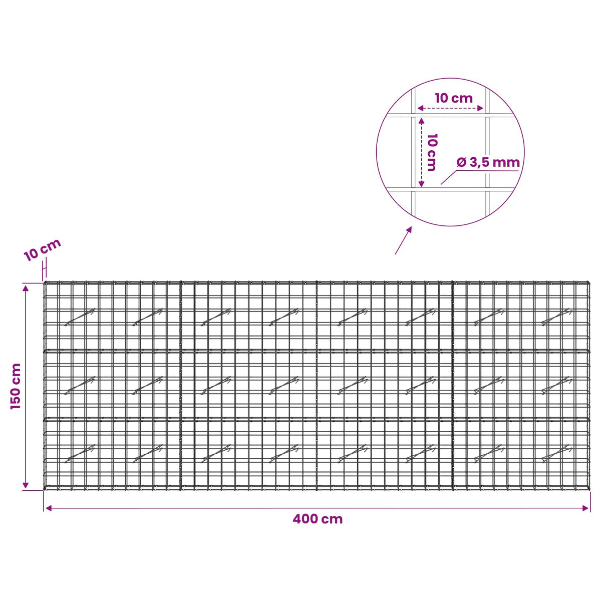 Gabion with 3.5 mm Wire and 10x10 cm Mesh 400x10x150 cm