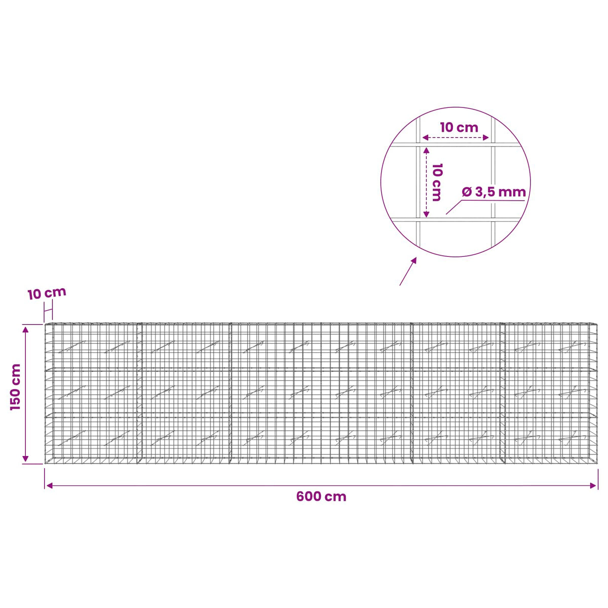 Gabion with 3.5 mm Wire and 10x10 cm Mesh 600x10x150 cm