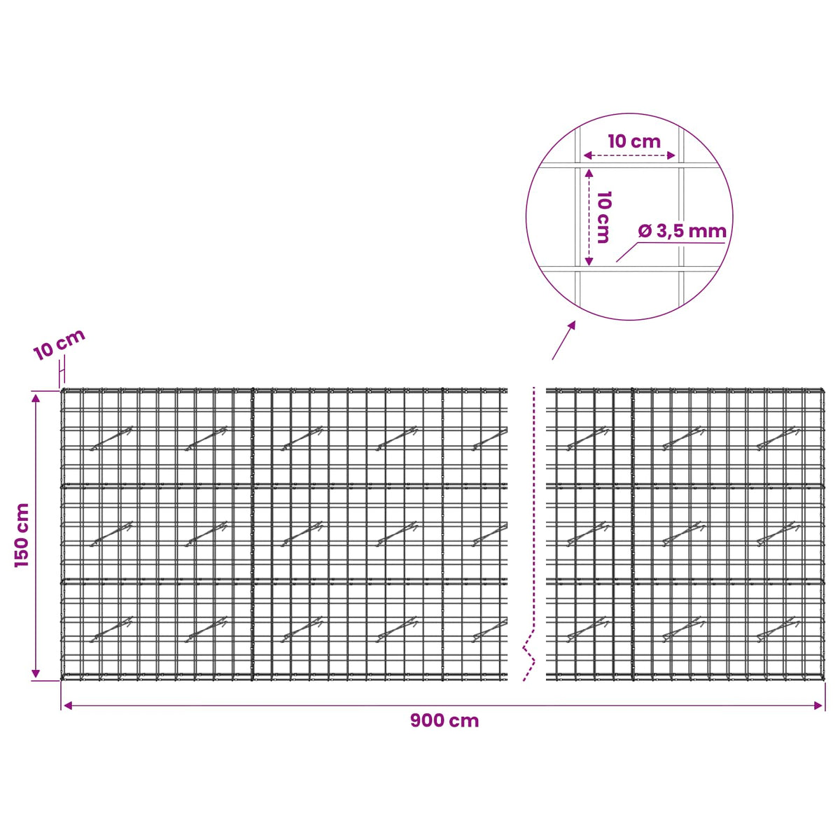 Gabion with 3.5 mm Wire and 10x10 cm Mesh 900x10x150 cm