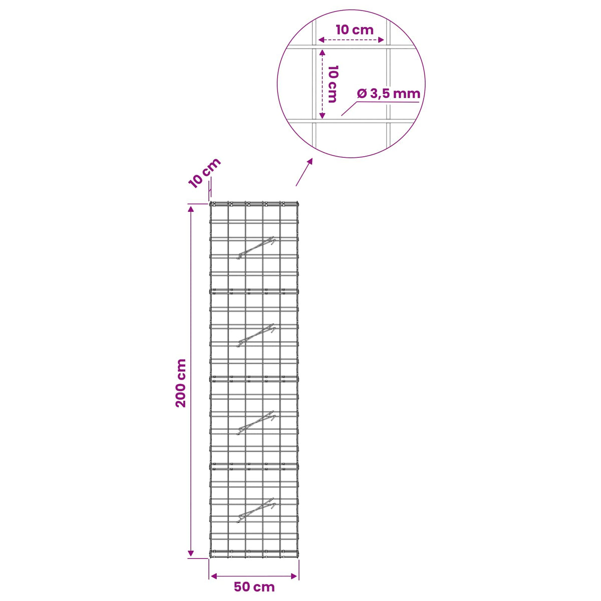 Gabion with 3.5 mm Wire and 10x10 cm Mesh 50x10x200 cm