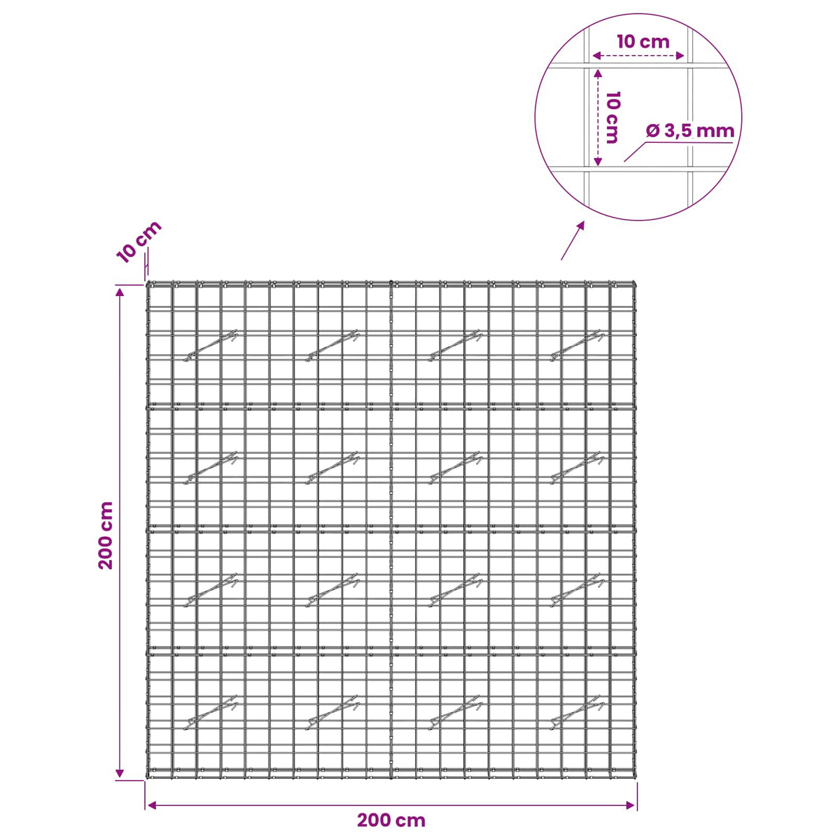 Gabion with 3.5 mm Wire and 10x10 cm Mesh 200x10x200 cm