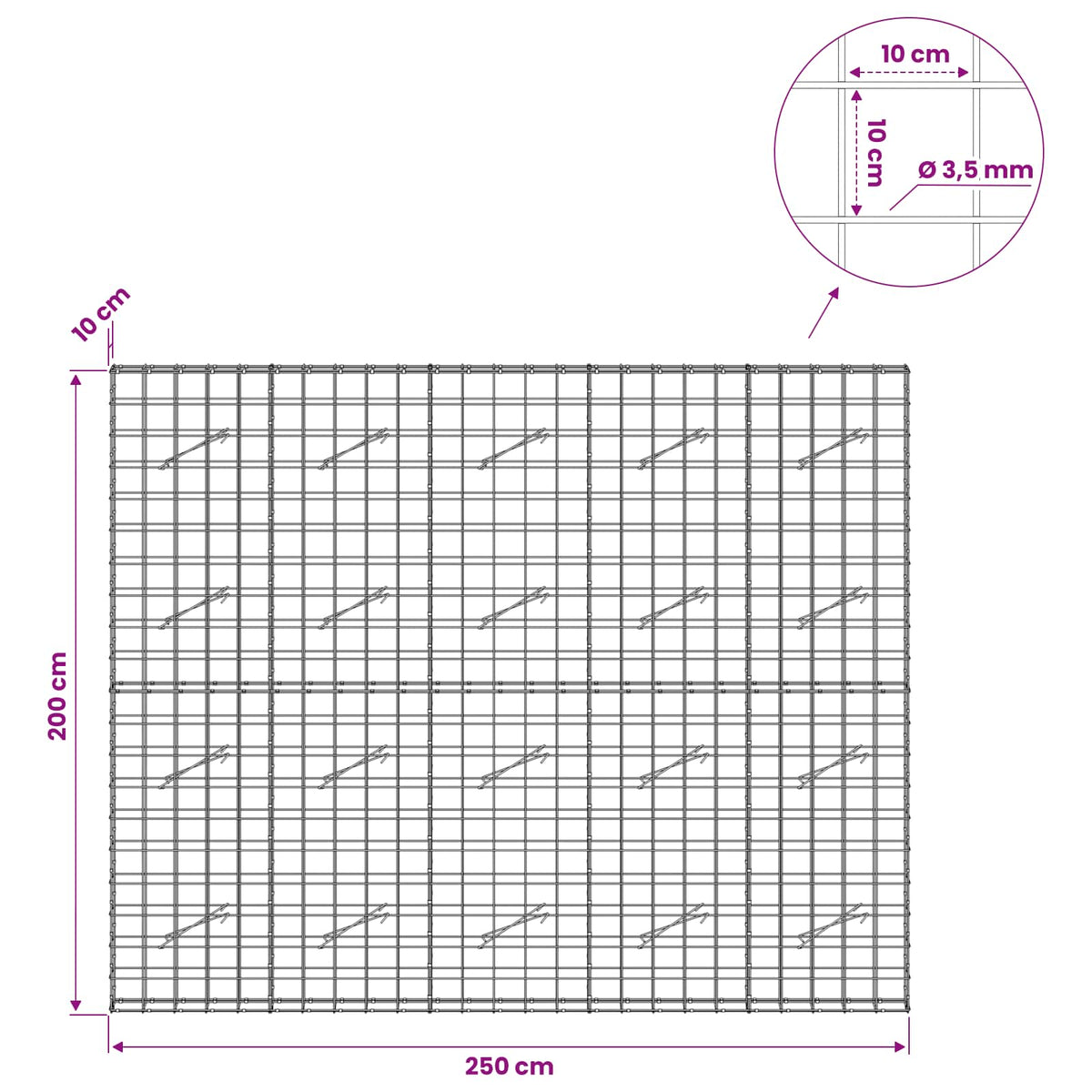 Gabion with 3.5 mm Wire and 10x10 cm Mesh 250x10x200 cm