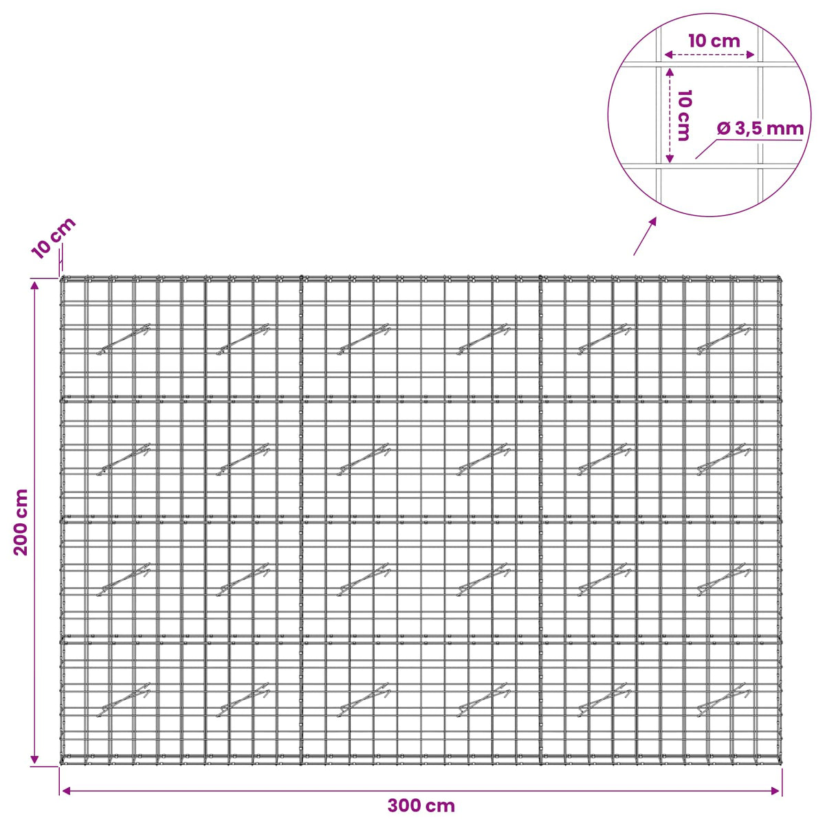 Gabion with 3.5 mm Wire and 10x10 cm Mesh 300x10x200 cm