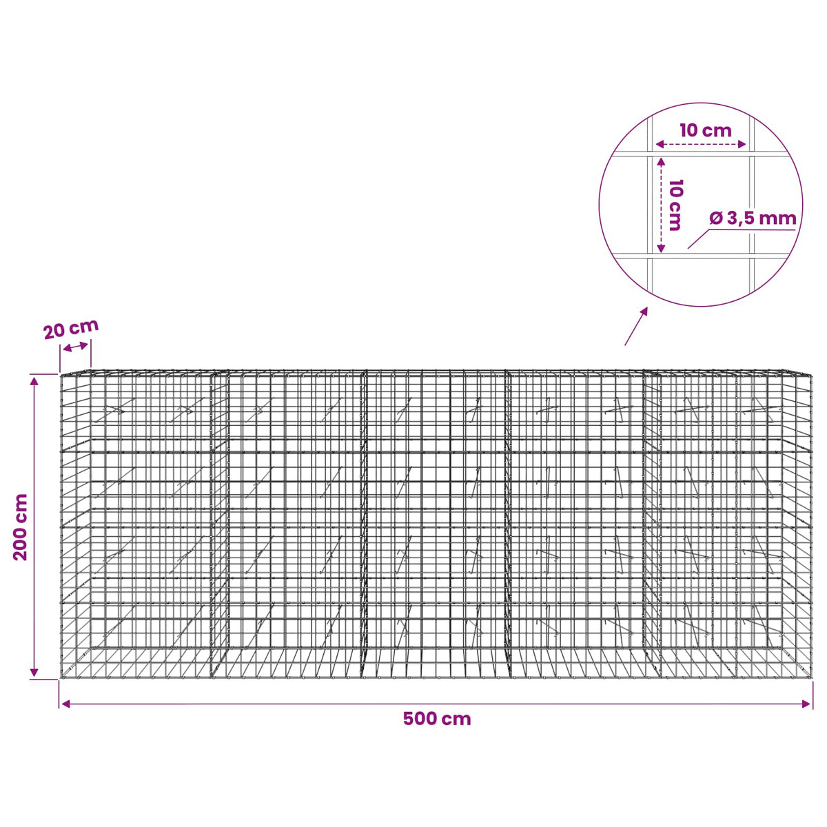 Gabion with 3.5 mm Wire and 10x10 cm Mesh 500x20x200 cm