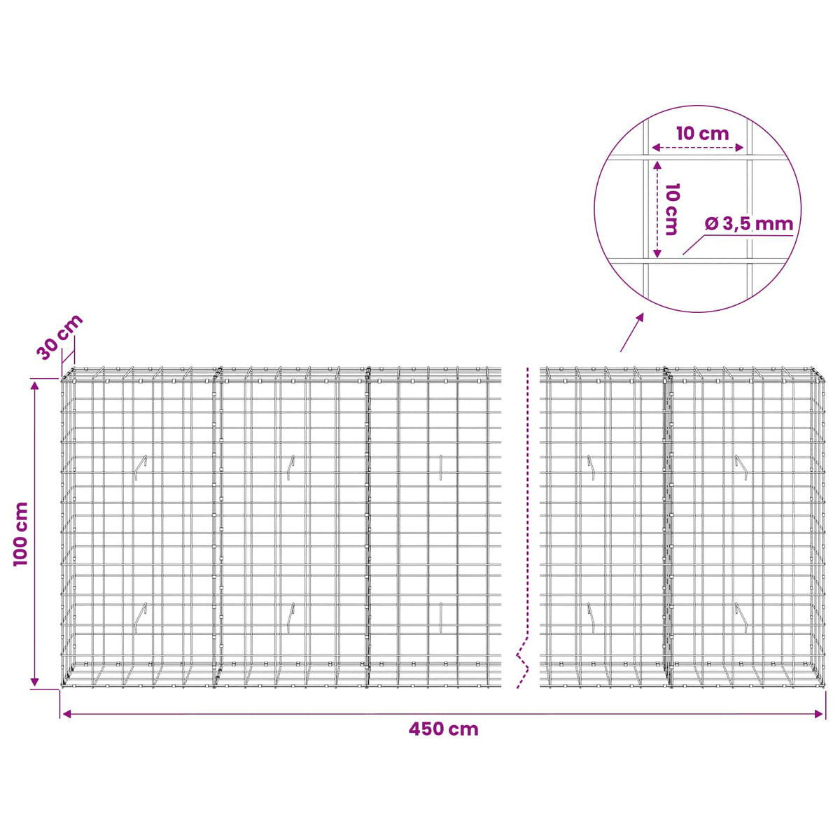 Gabion with 3.5 mm Wire and 10x10 cm Mesh 450x30x100 cm