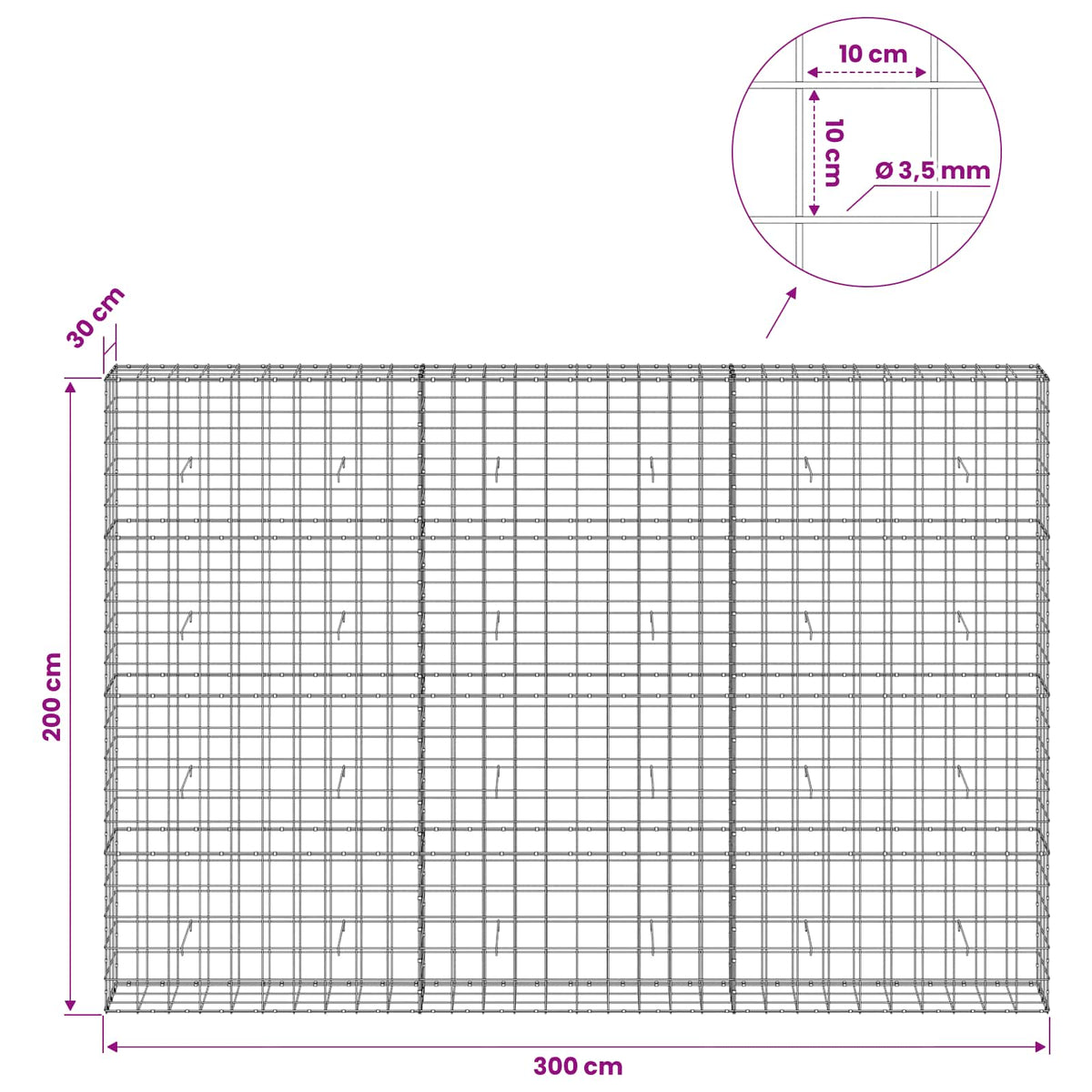 Gabion with 3.5 mm Wire and 10x10 cm Mesh 300x30x200 cm