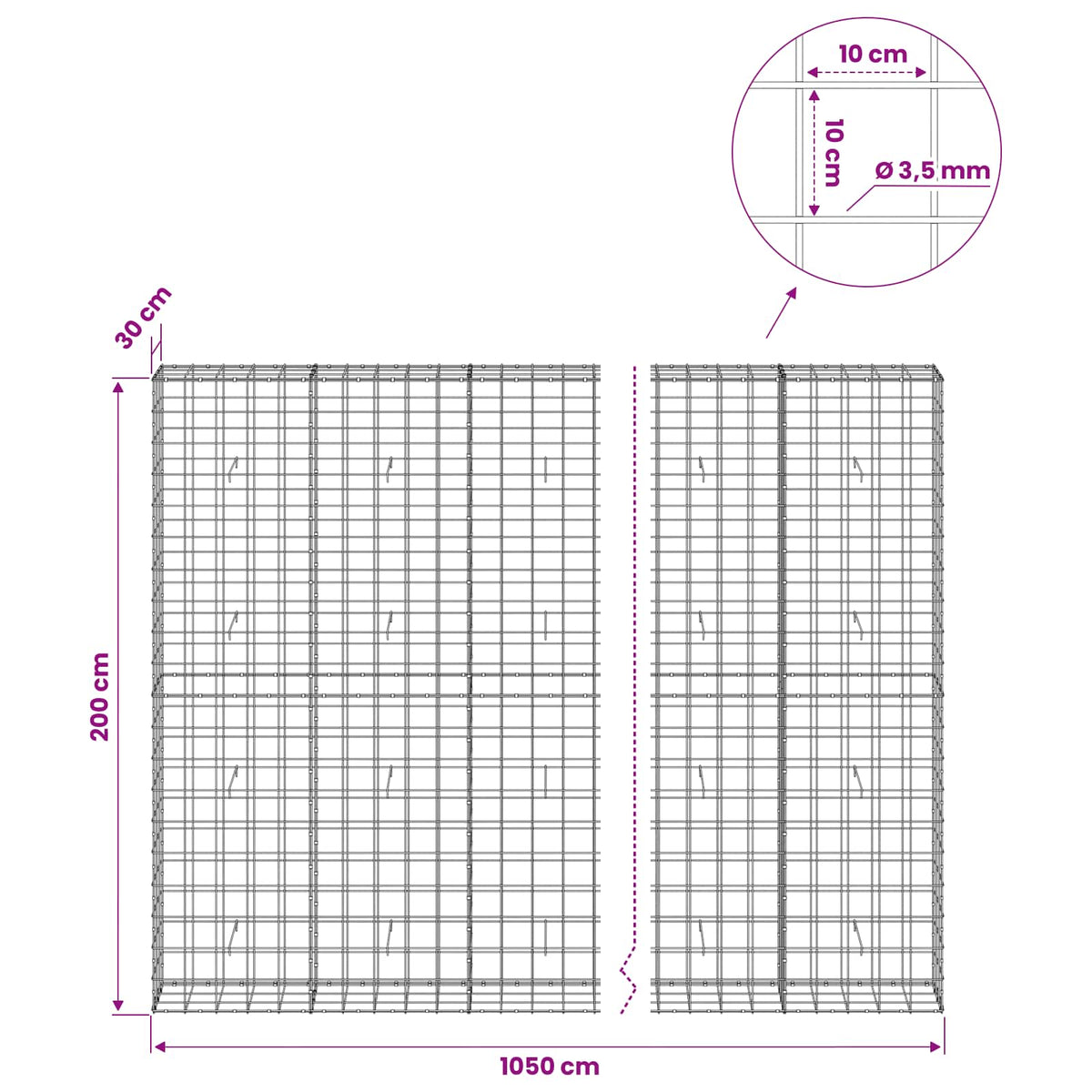 Gabion with 3.5 mm Wire and 10x10 cm Mesh 1050x30x200 cm