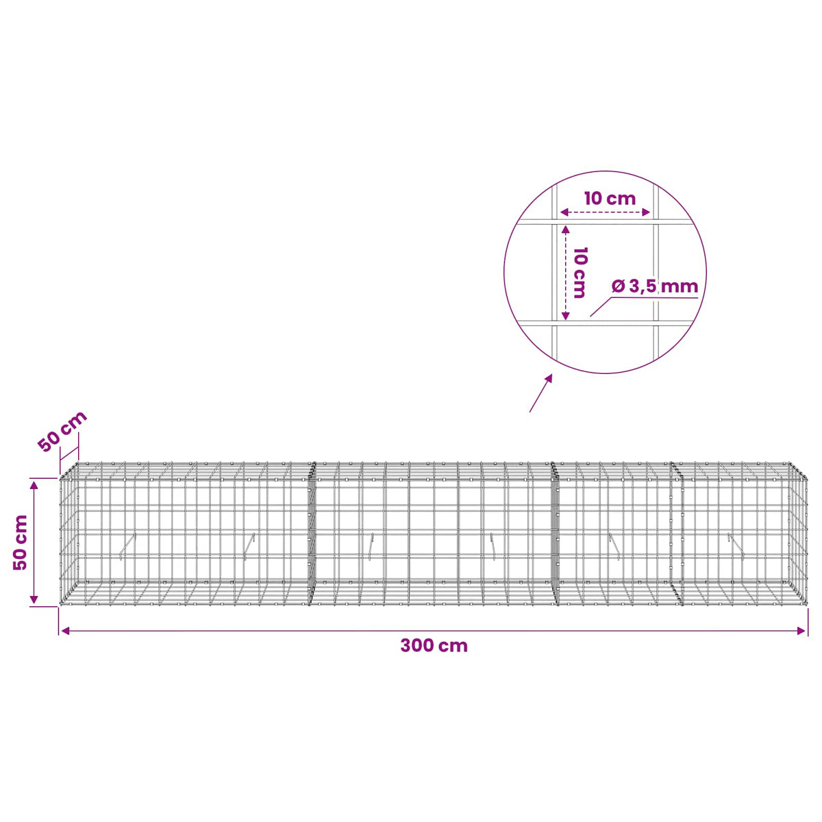 Gabion with 3.5 mm Wire and 10x10 cm Mesh 300x50x50 cm