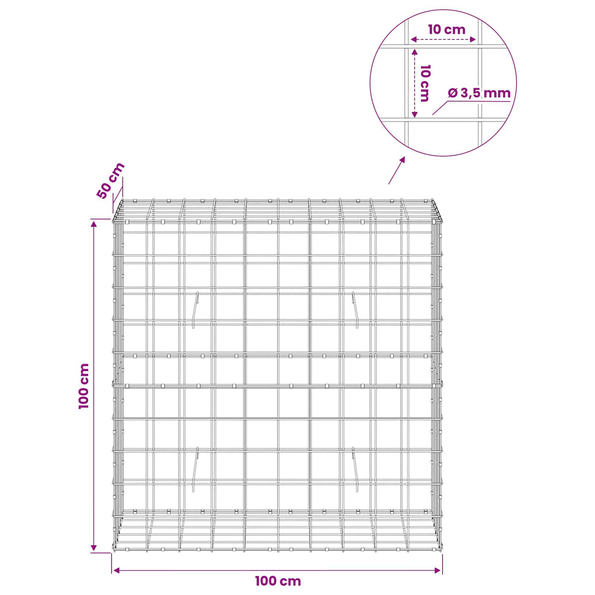 Gabion with 3.5 mm Wire and 10x10 cm Mesh 100x50x100 cm